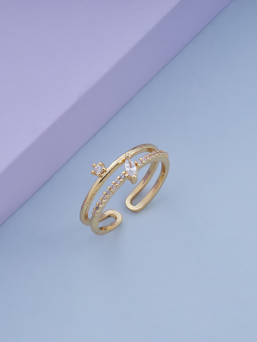 

Kushal's Fashion Jewellery Gold-Plated CZ Studded Adjustable Finger Ring, White