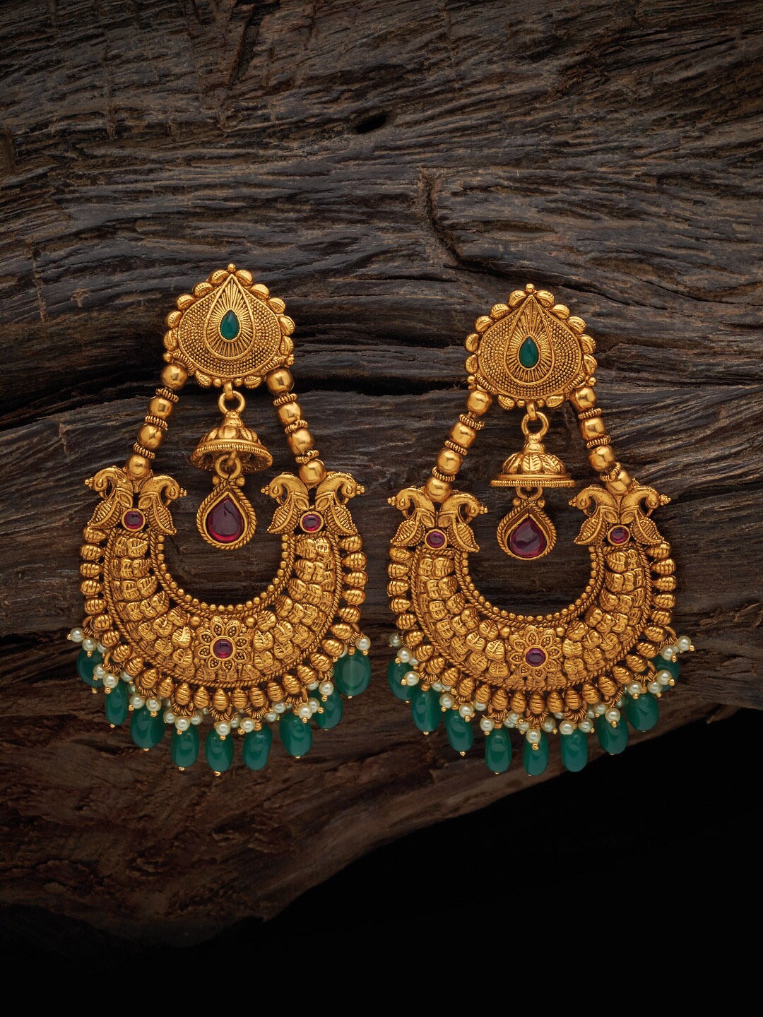 

Kushal's Fashion Jewellery Gold-Plated Crescent Shaped Drop Earrings, Green