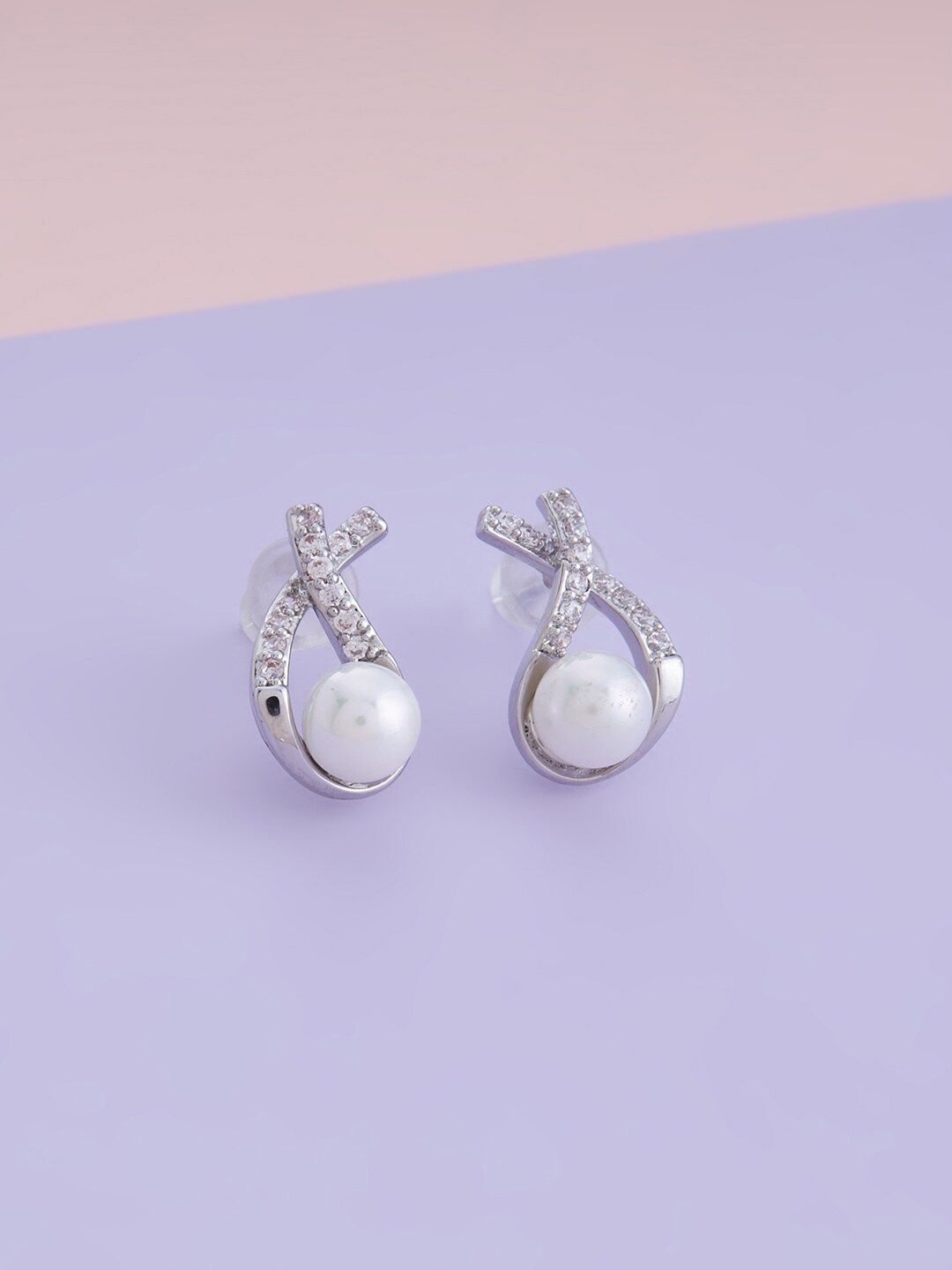 

Kushal's Fashion Jewellery Rhodium-Plated Pearl Contemporary Studs Earrings, White