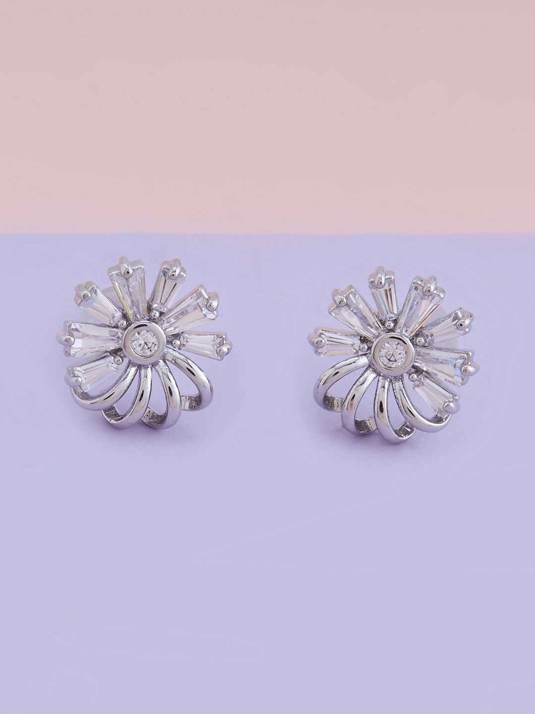 

Kushal's Fashion Jewellery Rhodium-Plated Floral Studs Earrings, White