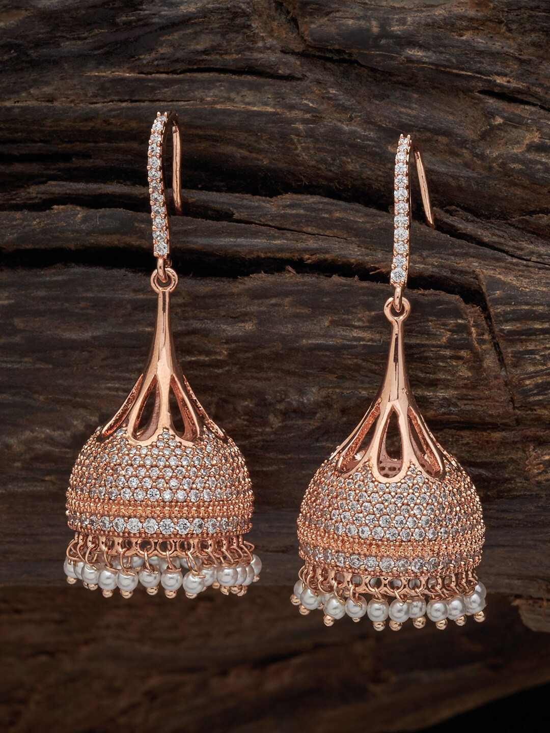 

Kushal's Fashion Jewellery Rose Gold-Plated Dome Shaped Jhumkas Earrings, White