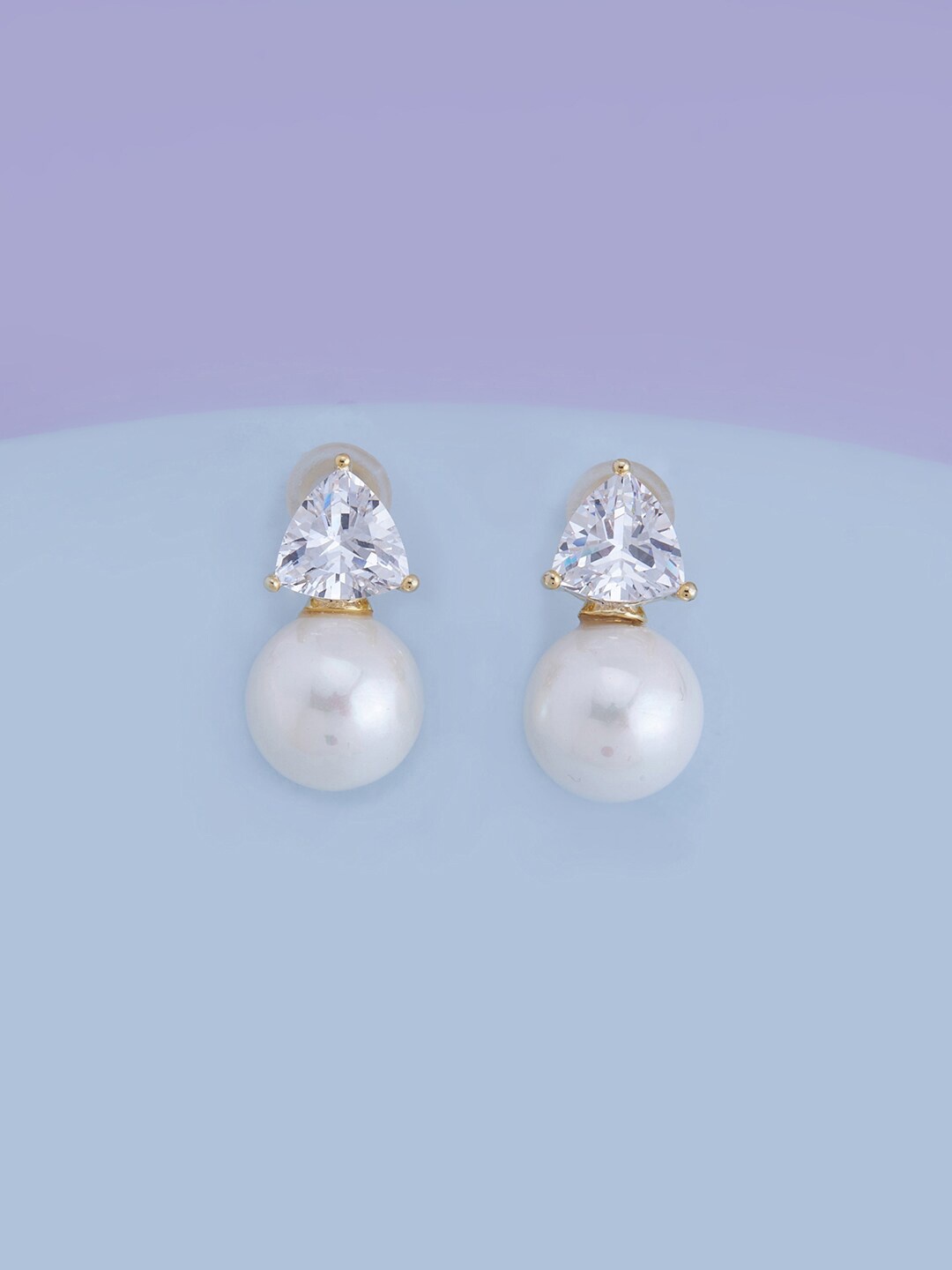 

Kushal's Fashion Jewellery Gold-Plated CZ-Studded Spherical Drop Earrings, White