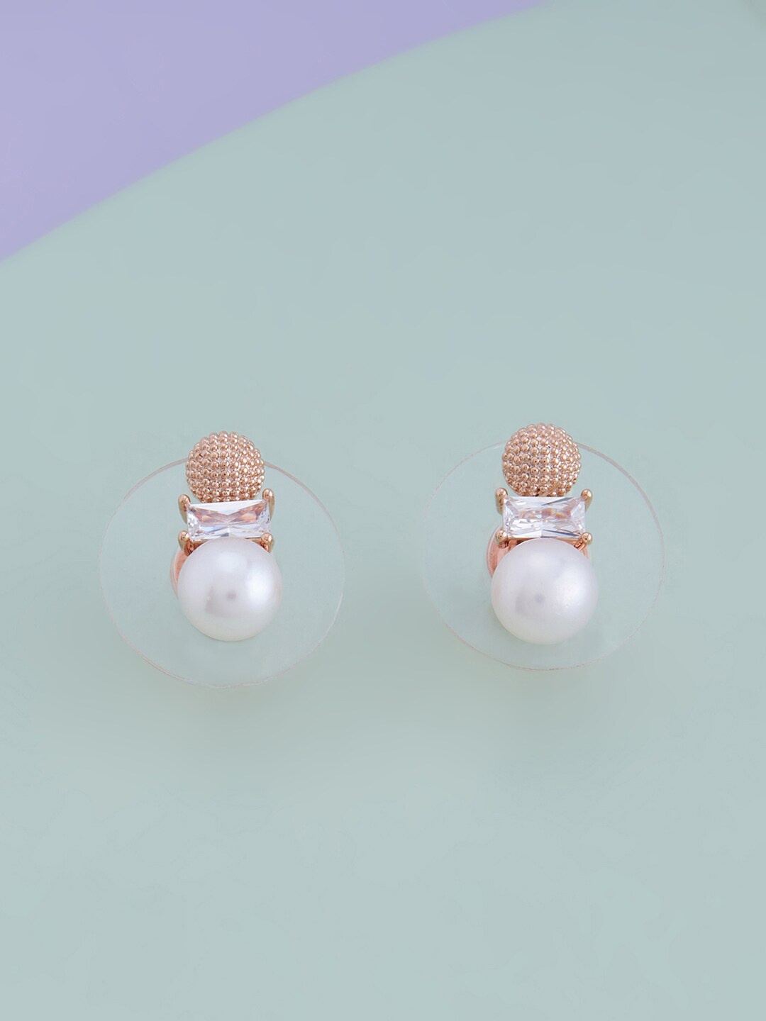 

Kushal's Fashion Jewellery Rose Gold-Plated Pearl Circular Studs Earrings, White