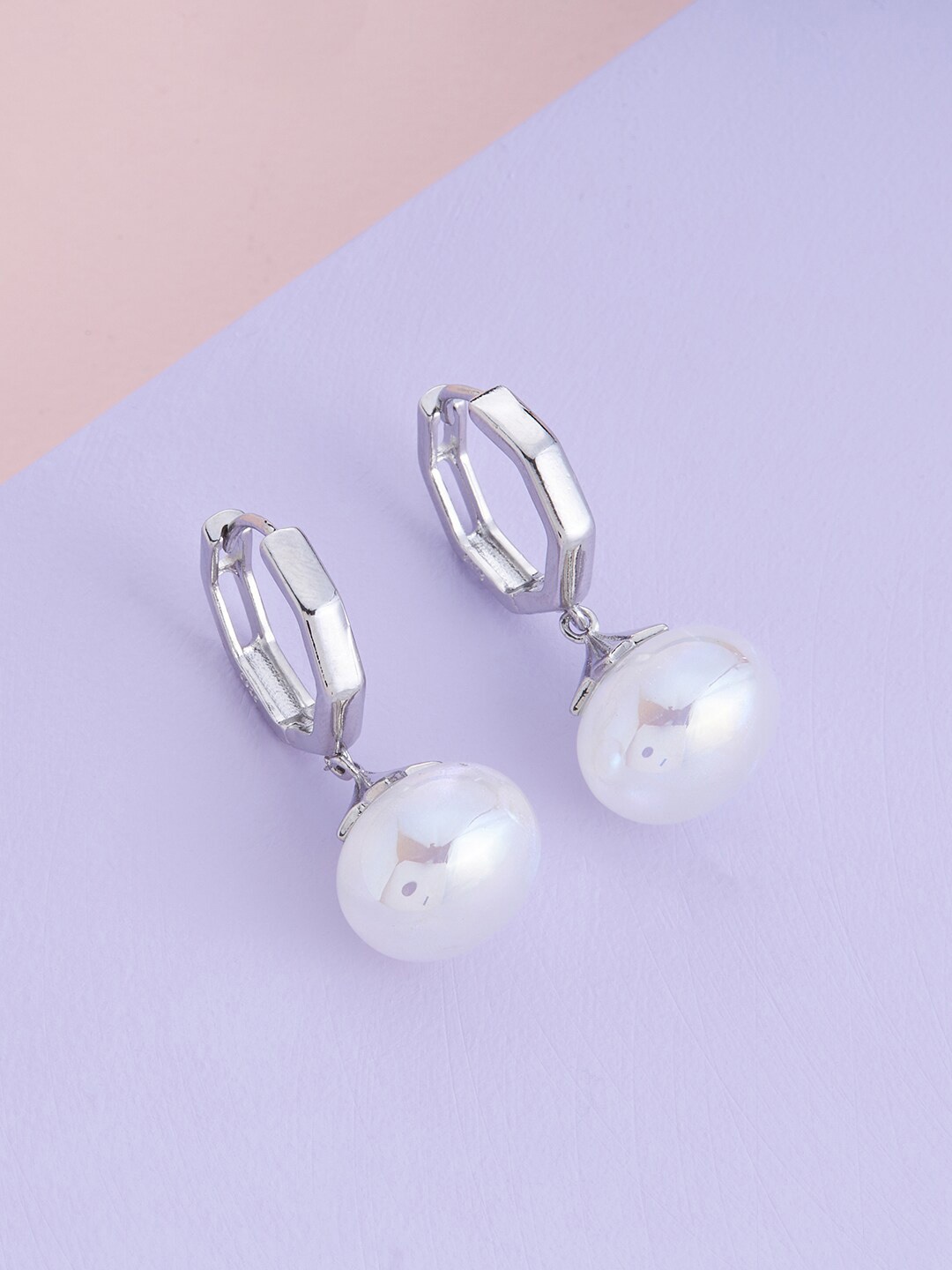 

Kushal's Fashion Jewellery Rhodium-Plated Pearls Circular Hoop Earrings, White
