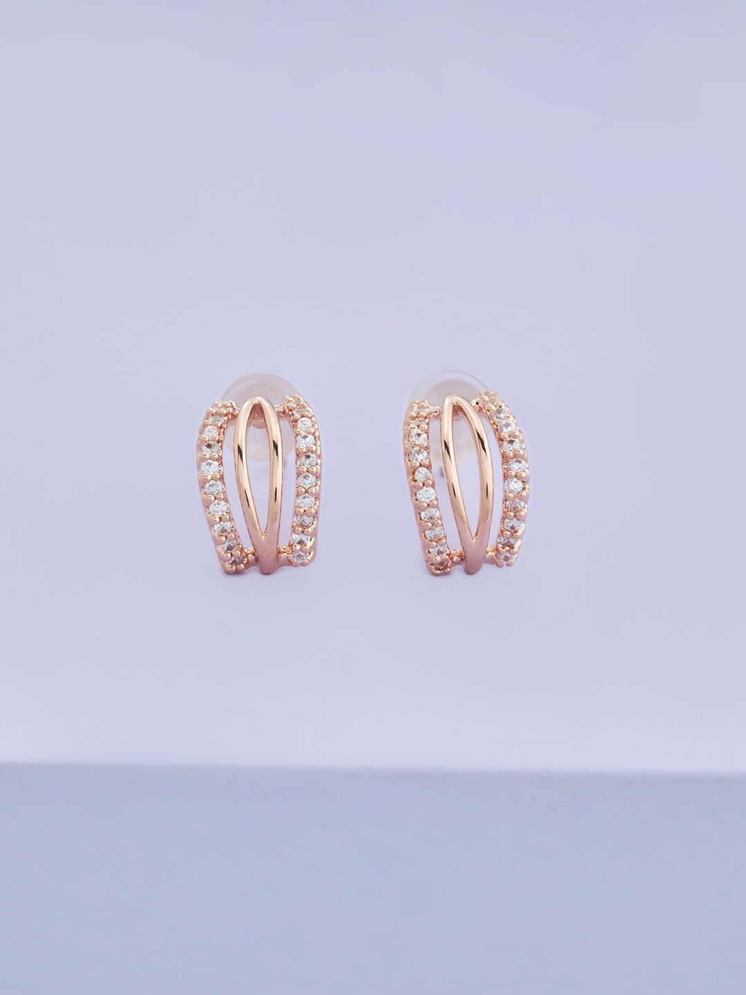 

Kushal's Fashion Jewellery Rose Gold-Plated Contemporary Half Hoop Earrings, White