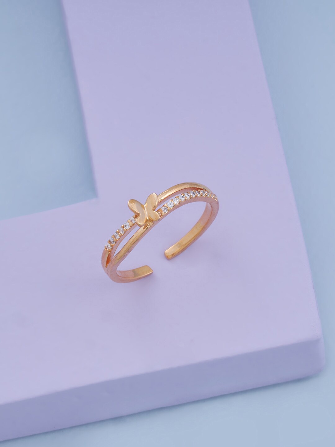 

Kushal's Fashion Jewellery Gold-Plated CZ Studded Adjustable Finger Ring