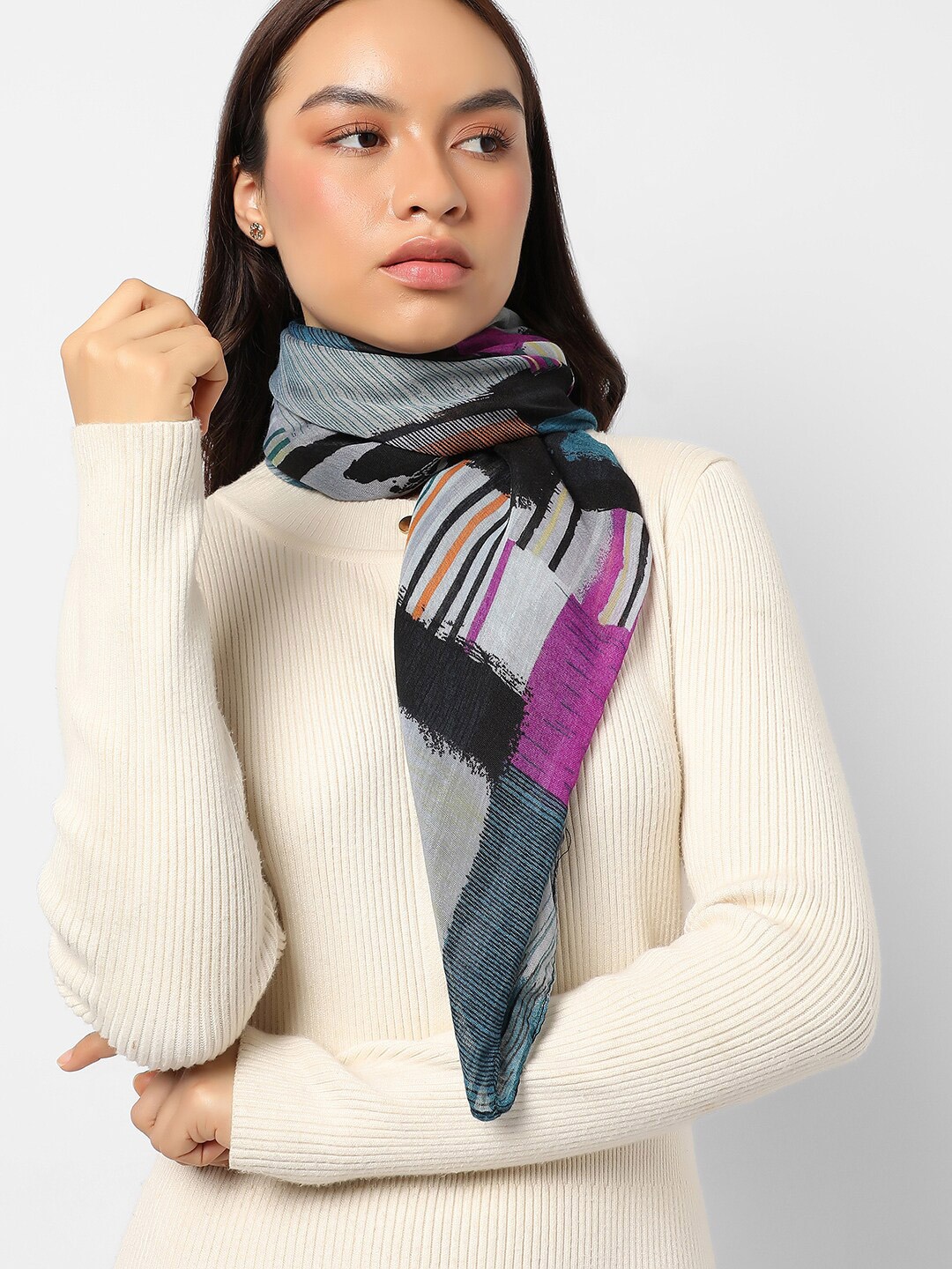 

HAUTE SAUCE by Campus Sutra Women Printed Cotton Scarves, Charcoal