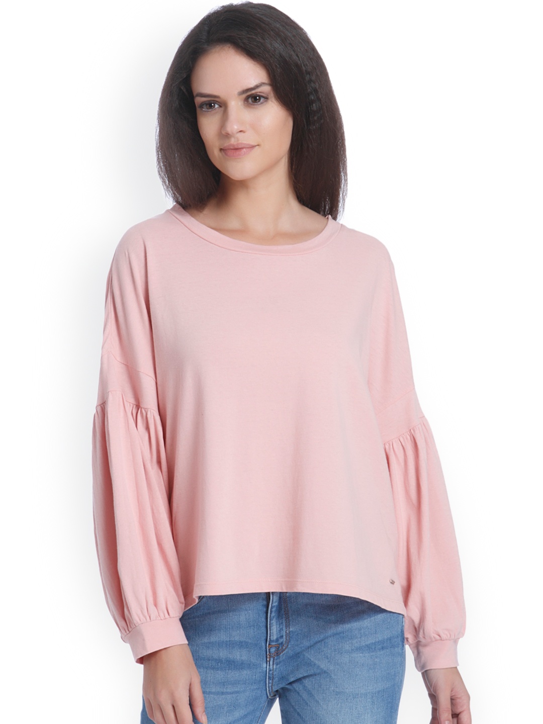

ONLY Women Pink Solid Boxy Pure Cotton Top