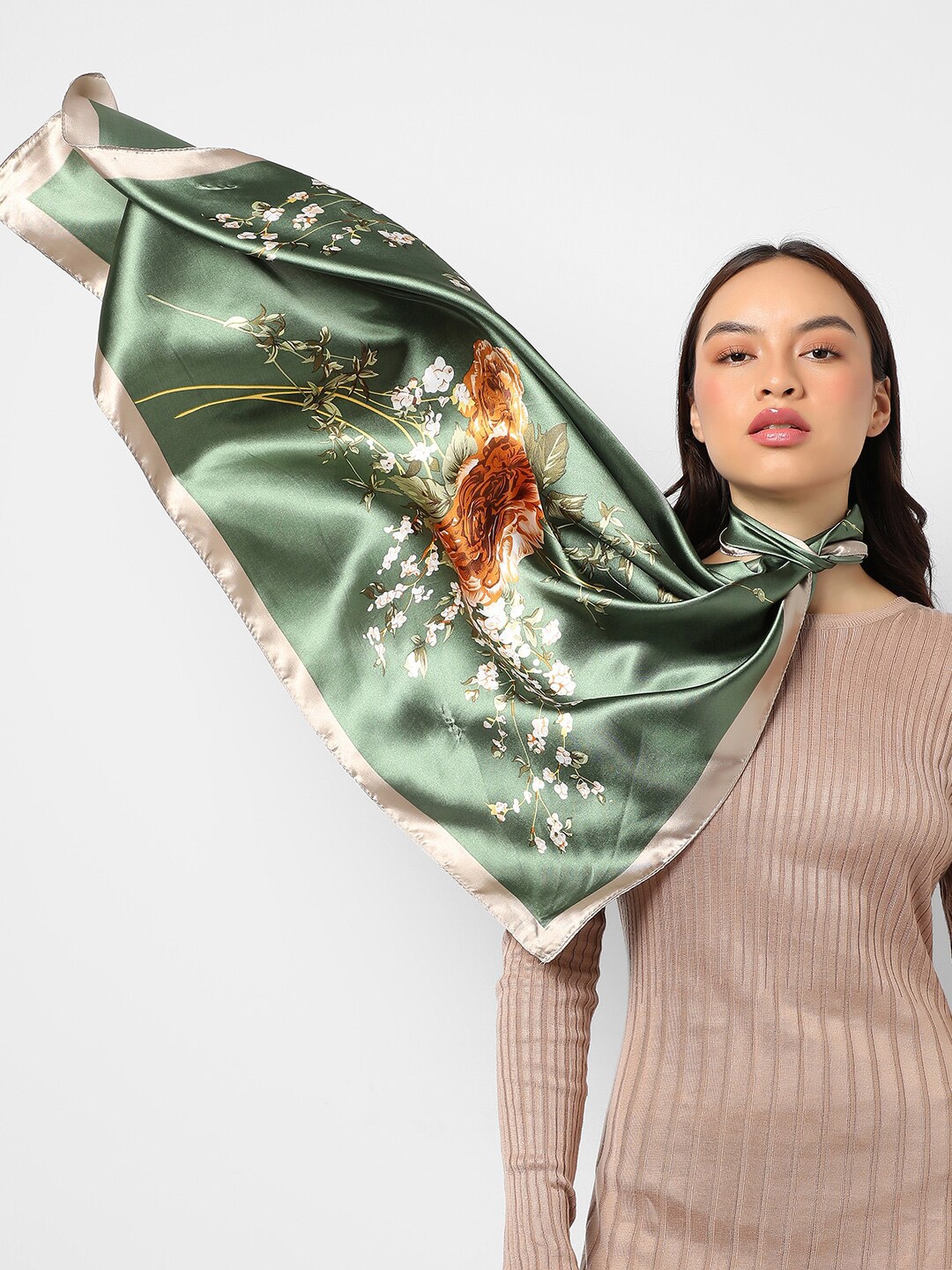 

HAUTE SAUCE by Campus Sutra Women Printed Satin Scarves, Green