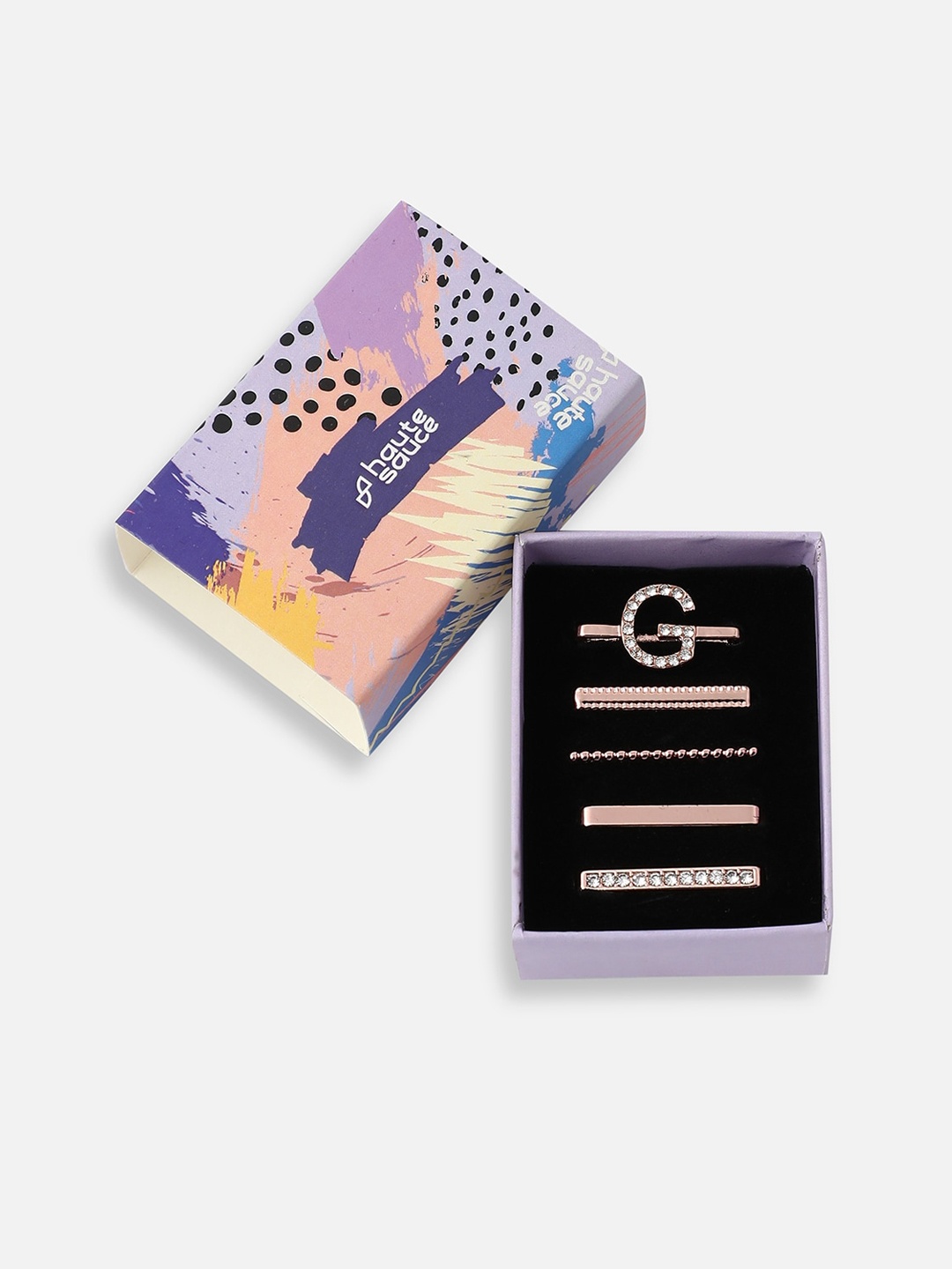 

HAUTE SAUCE by Campus Sutra Set Of 5 Stones Studded G Initial Watch Charms, Gold