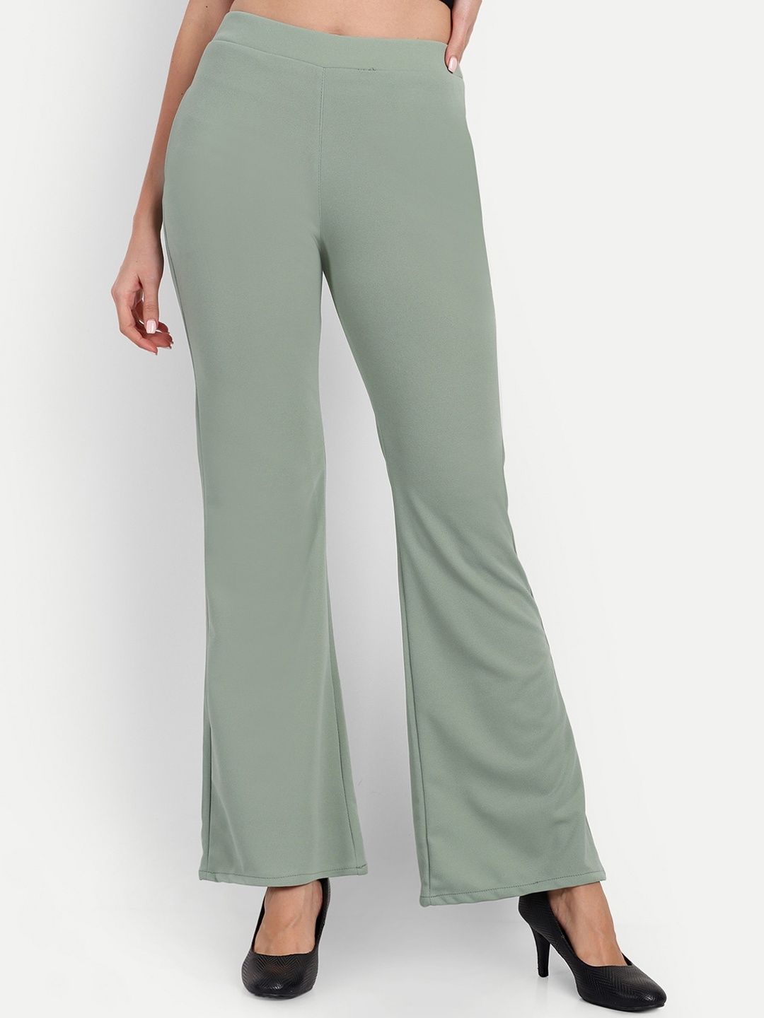 

BROADSTAR Women Relaxed Flared High-Rise Non Iron Bootcut Trousers, Olive