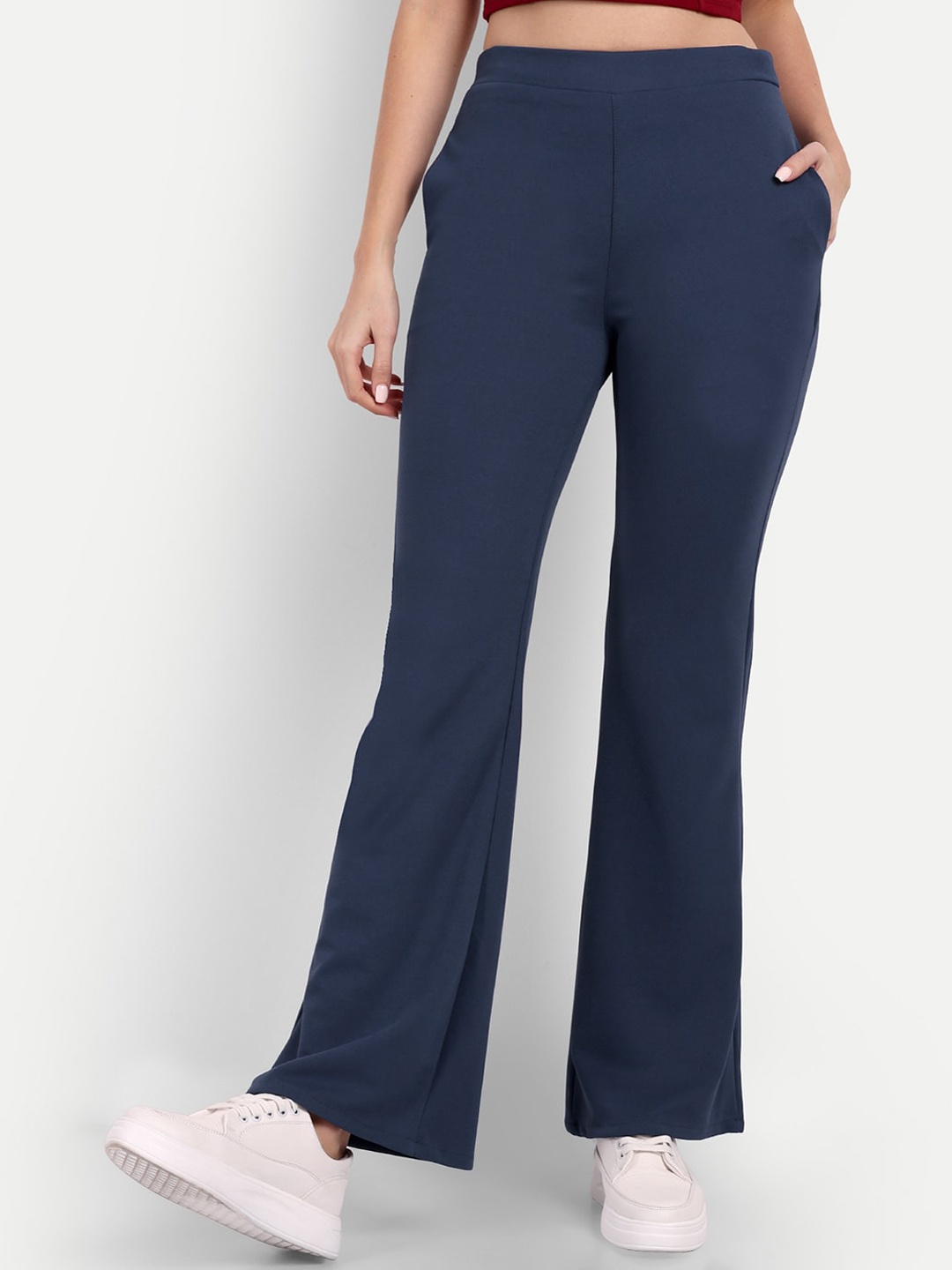 

BROADSTAR Women Relaxed Flared High-Rise Non Iron Trousers, Navy blue