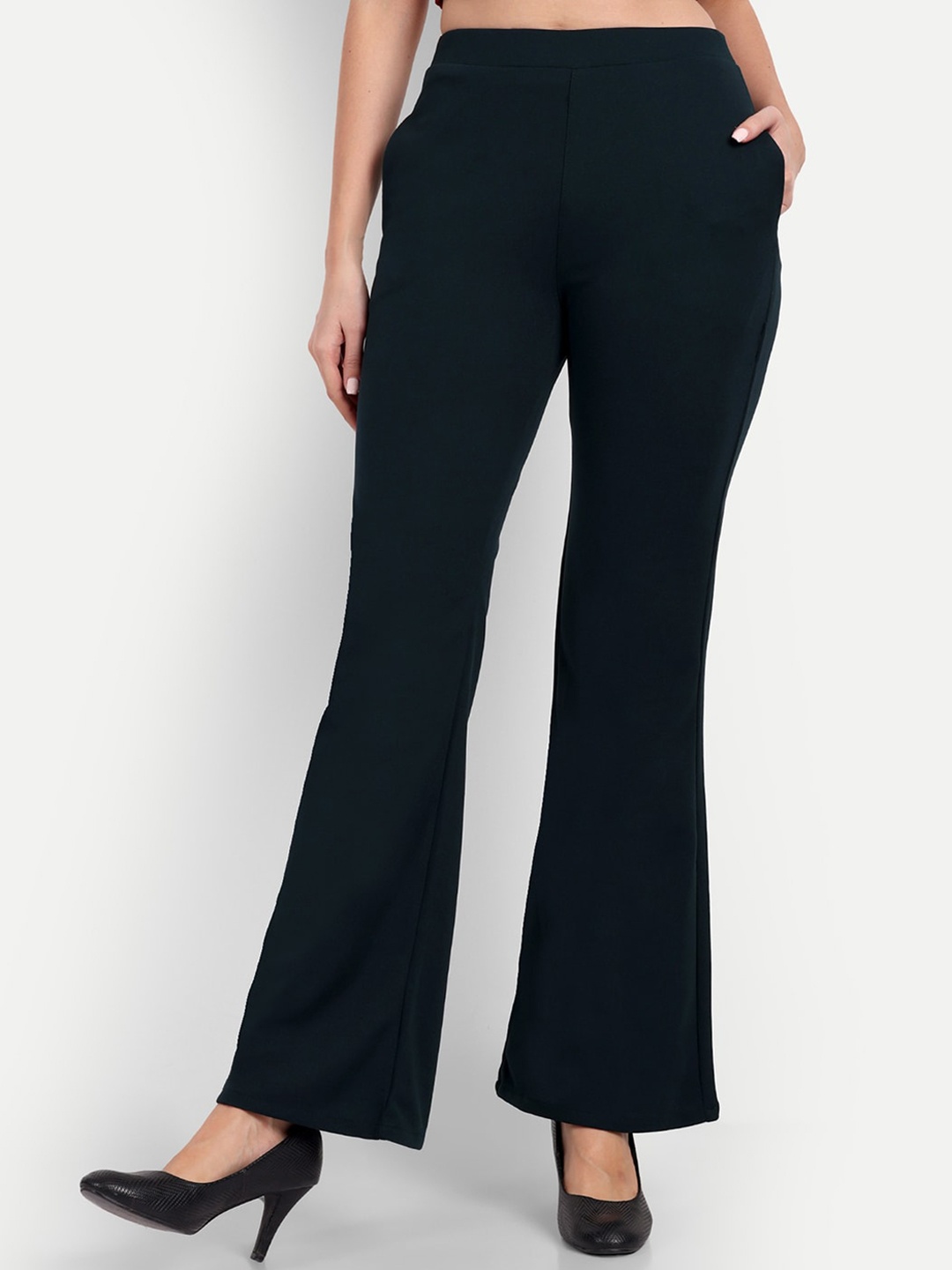 

BROADSTAR Women Relaxed Flared High-Rise Non Iron Trousers, Green
