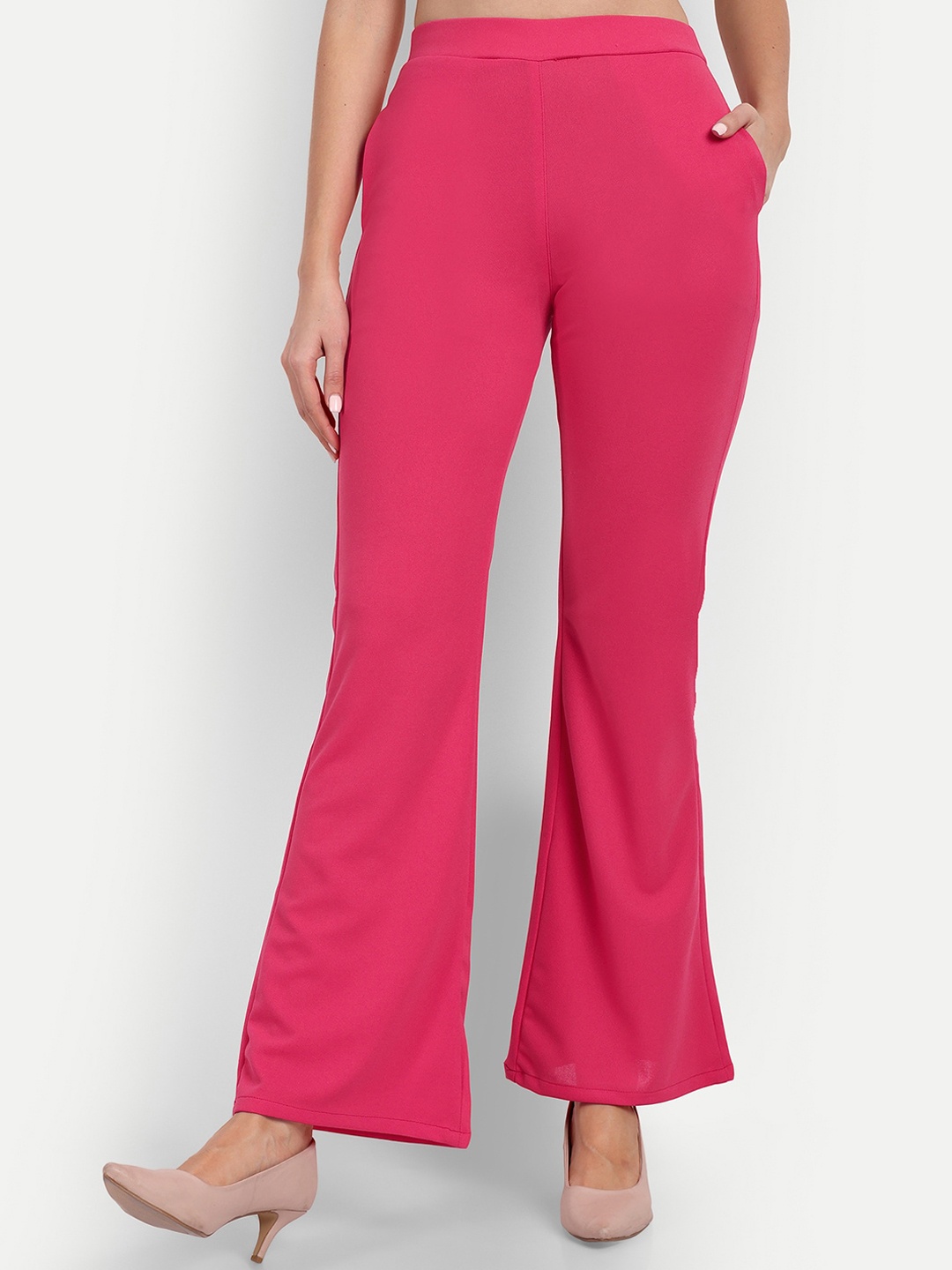 

BROADSTAR Women High-Rise Flared Bootcut Trousers, Fuchsia