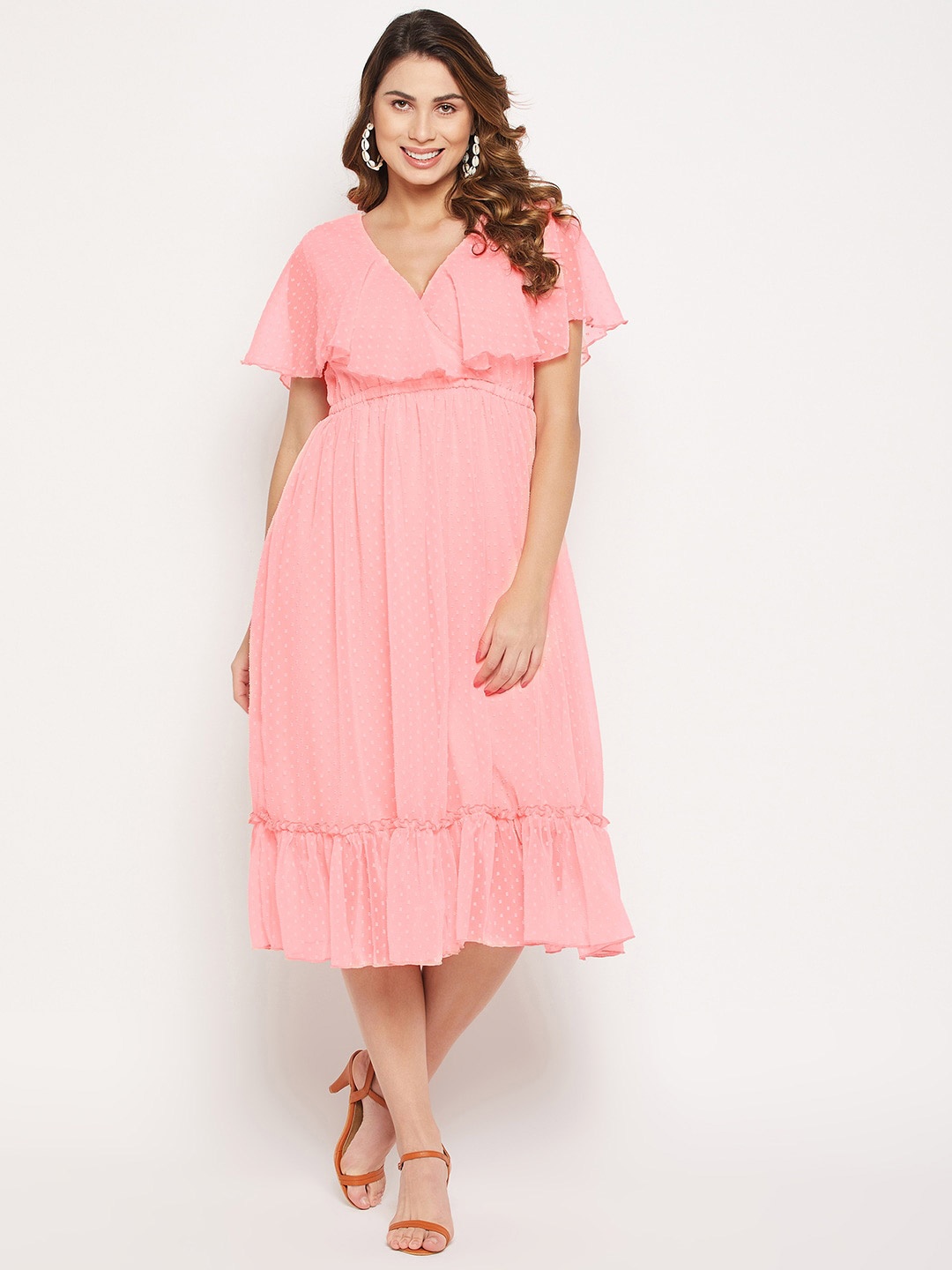 

Bitterlime Self Design Empire Midi Georgette Dress, Peach