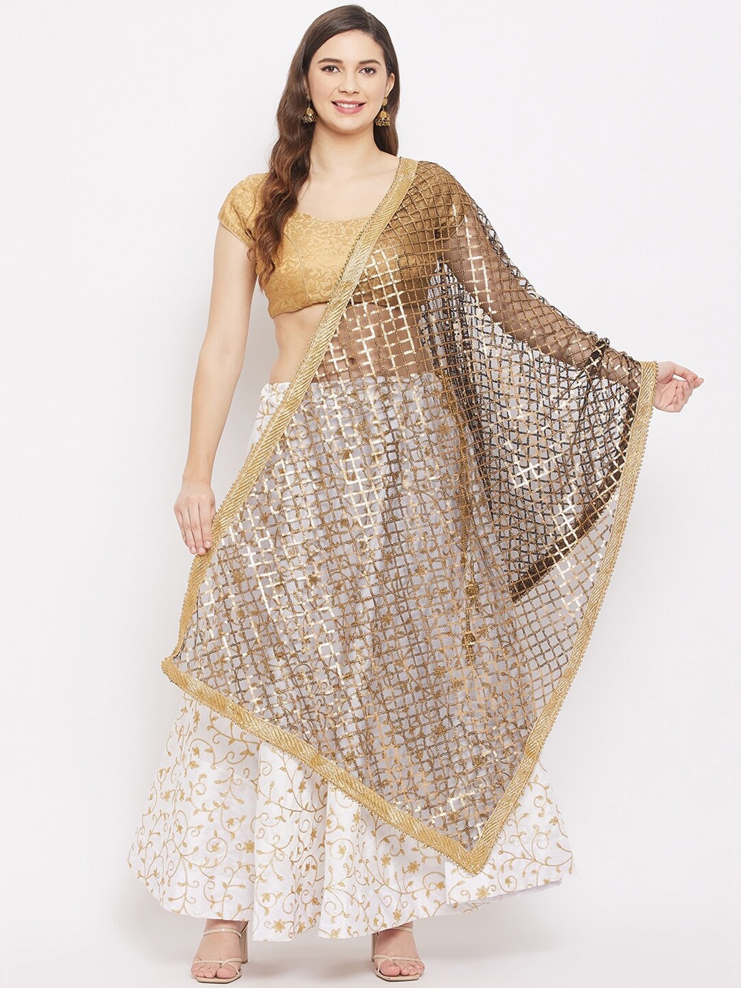 

Clora Creation Embellished Dupatta With Sequinned, Black