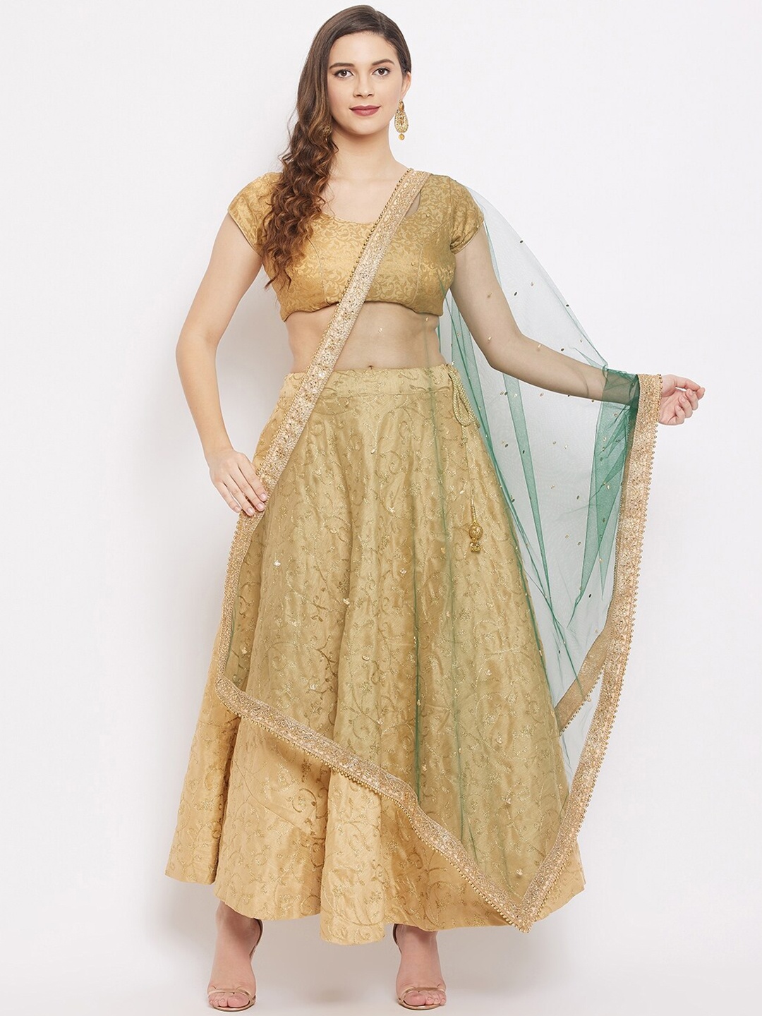 

Clora Creation Ethnic Motifs Embroidered Dupatta with Gotta Patti, Green
