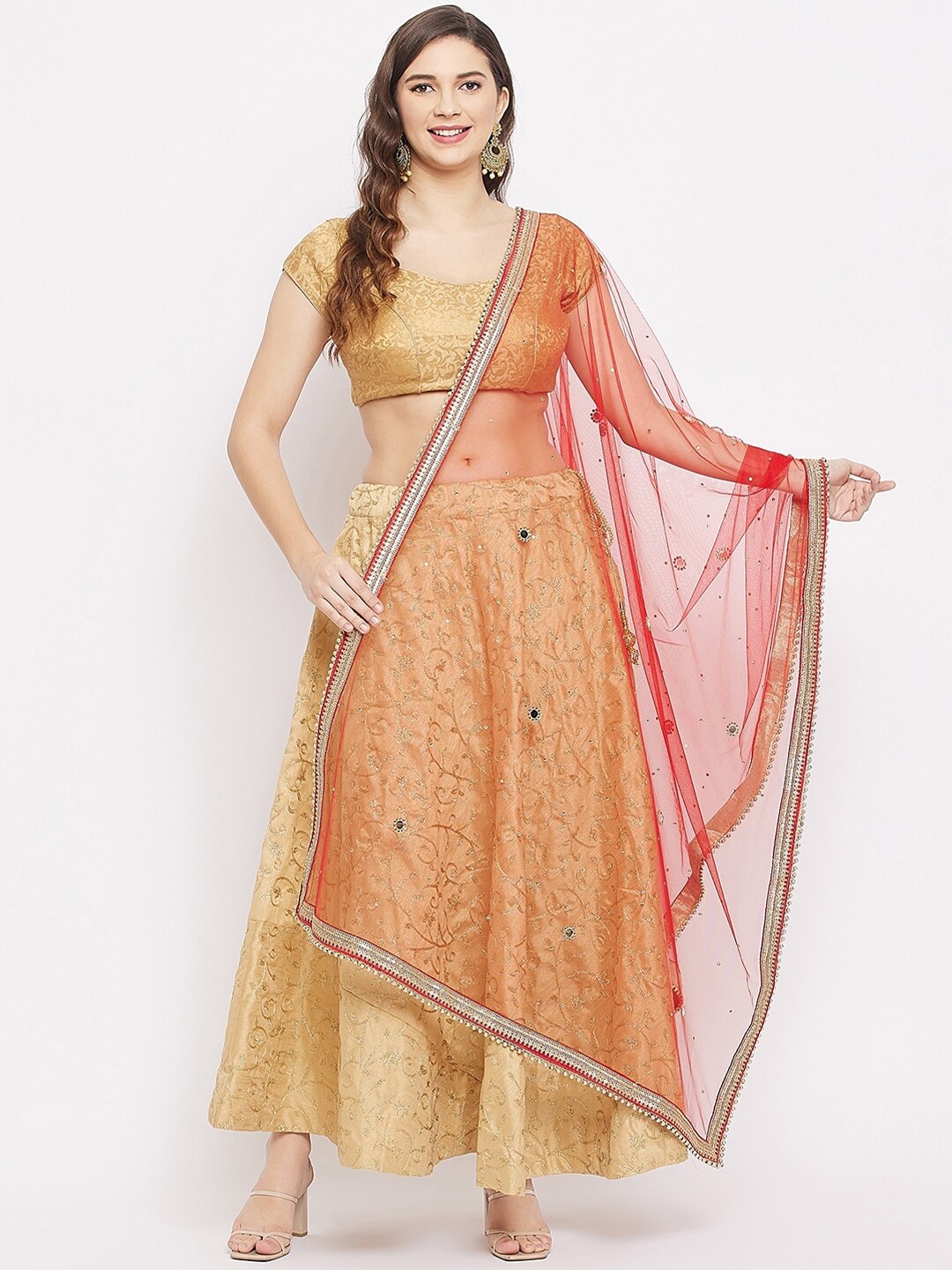 

Clora Creation Ethnic Motifs Embroidered Dupatta, Red