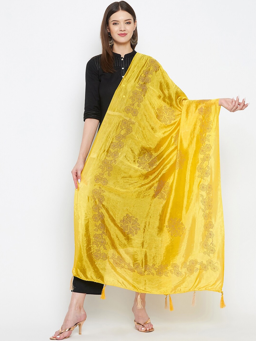

Clora Creation Embroidered Dupatta With Sequinned, Yellow