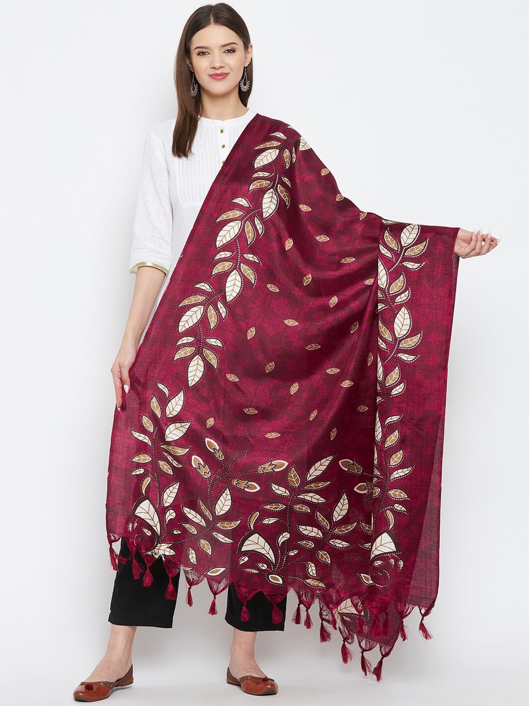 

Clora Creation Floral Printed Dupatta, Maroon