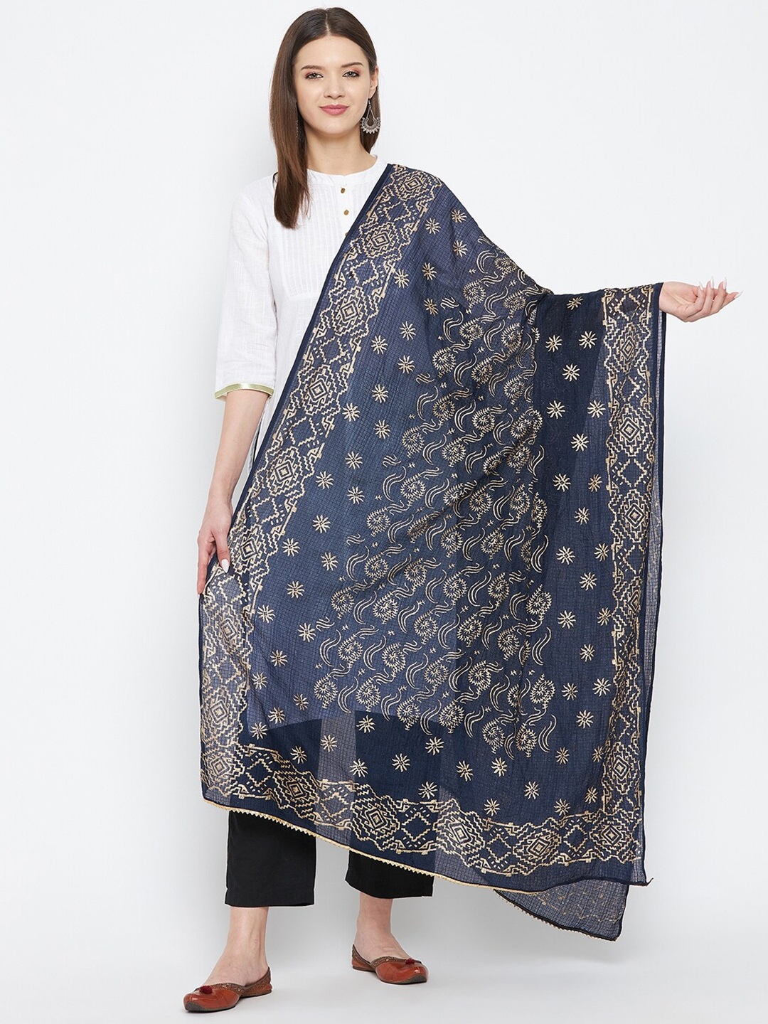 

Clora Creation Ethnic Motifs Printed Dupatta With Gotta Patti, Navy blue