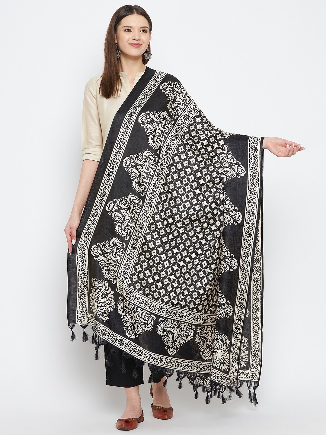 

Clora Creation Ethnic Motifs Printed Dupatta, Black