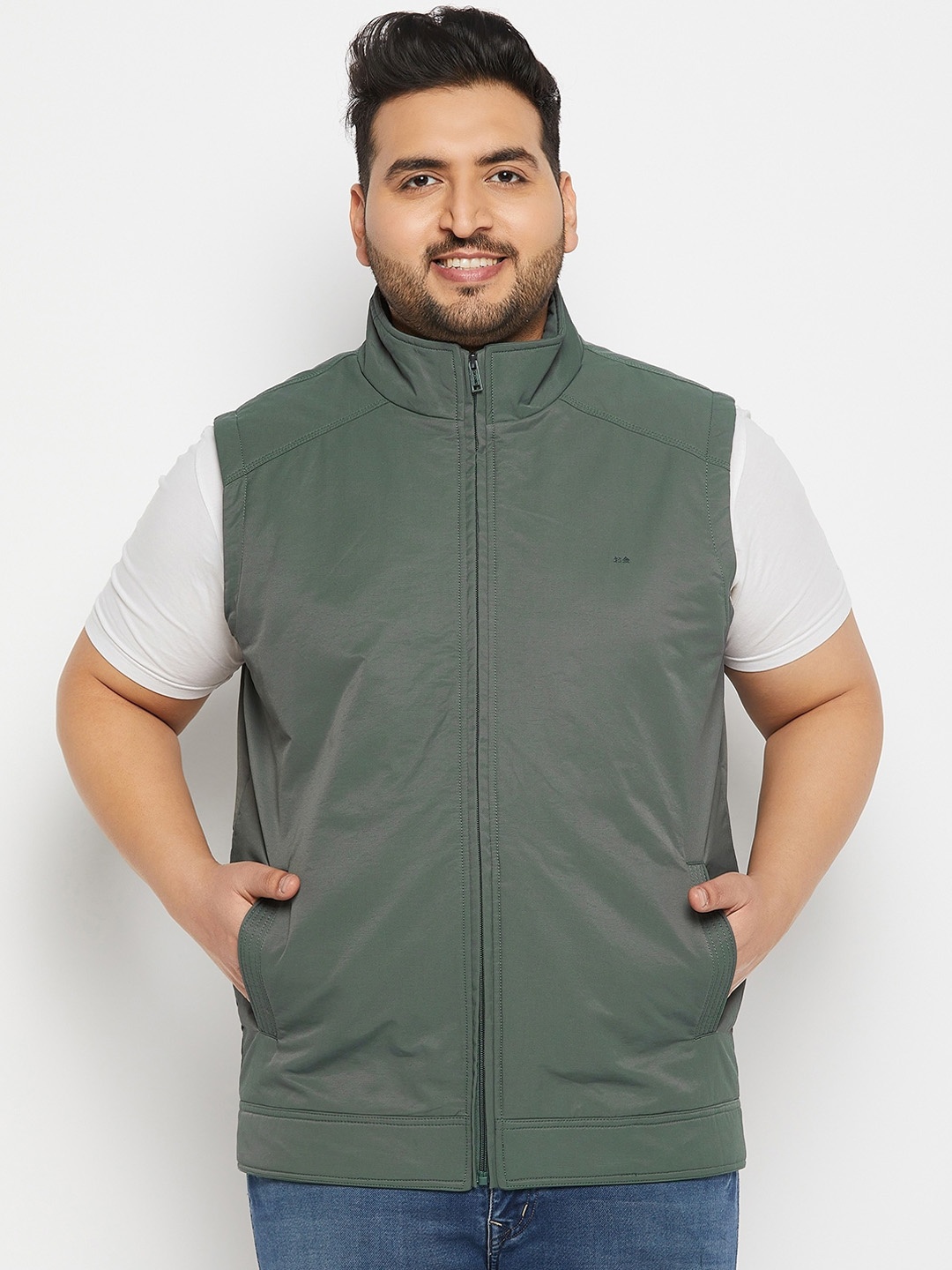 

Okane Men Plus Size Lightweight Sleeveless Bomber Jacket, Green