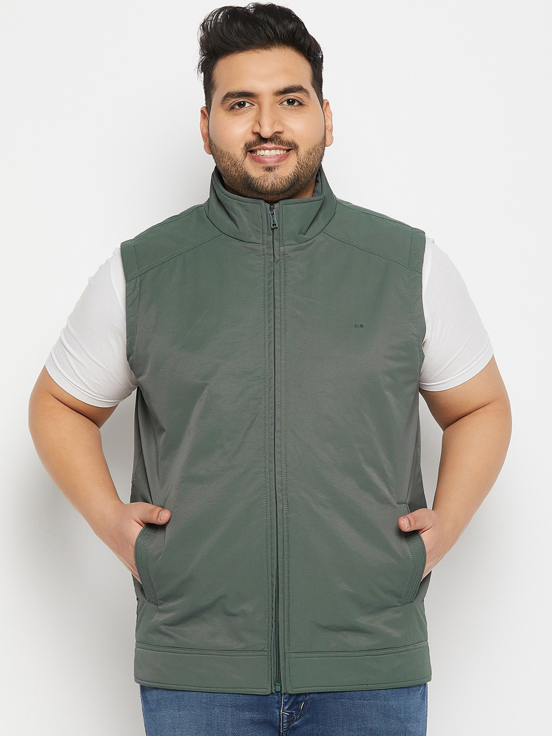 

Okane Men Plus Size Lightweight Sleeveless Bomber Jacket, Green