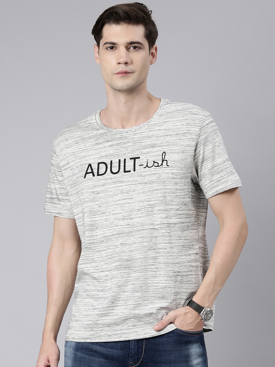 

Huetrap Men Printed T-shirt, Grey