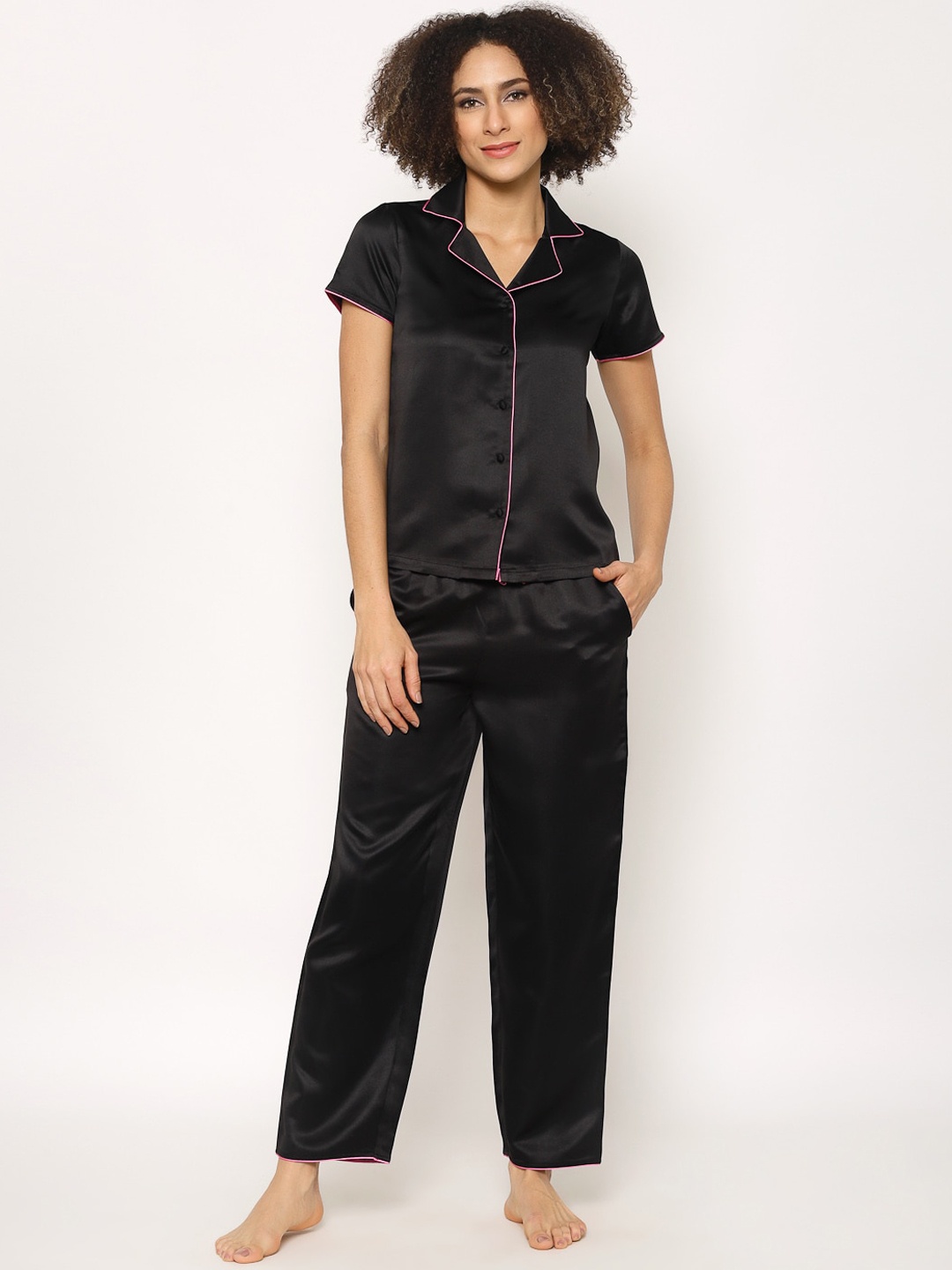 

HOUSE OF KKARMA Women 2 Pieces Night Suit, Black