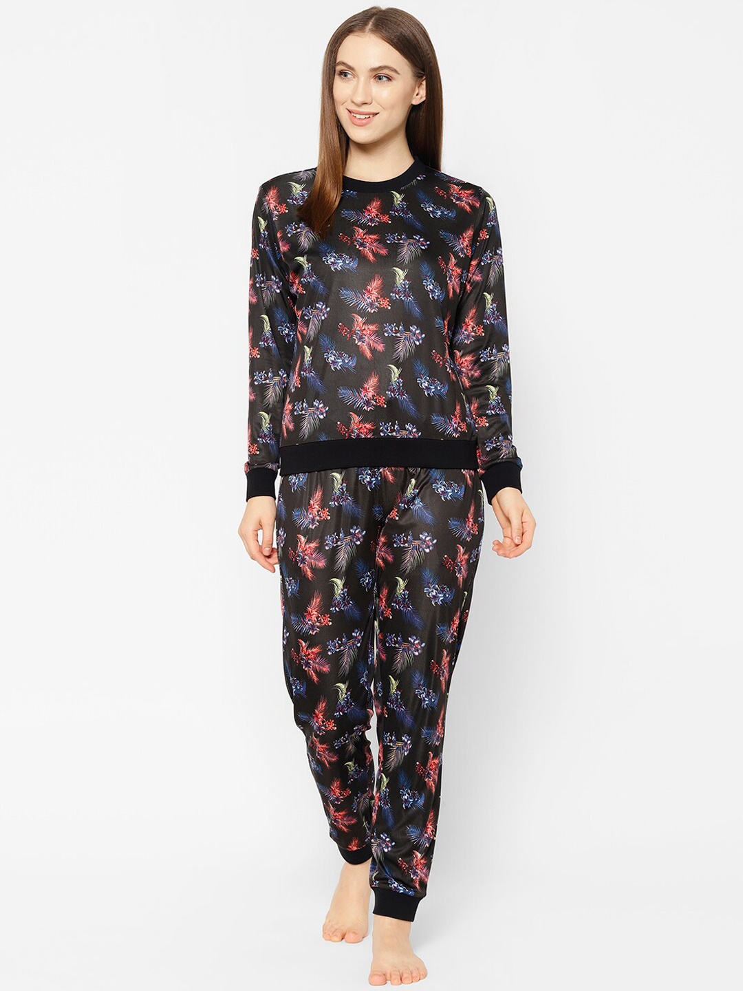 

HOUSE OF KKARMA Women 2 Pieces Night Suit, Black