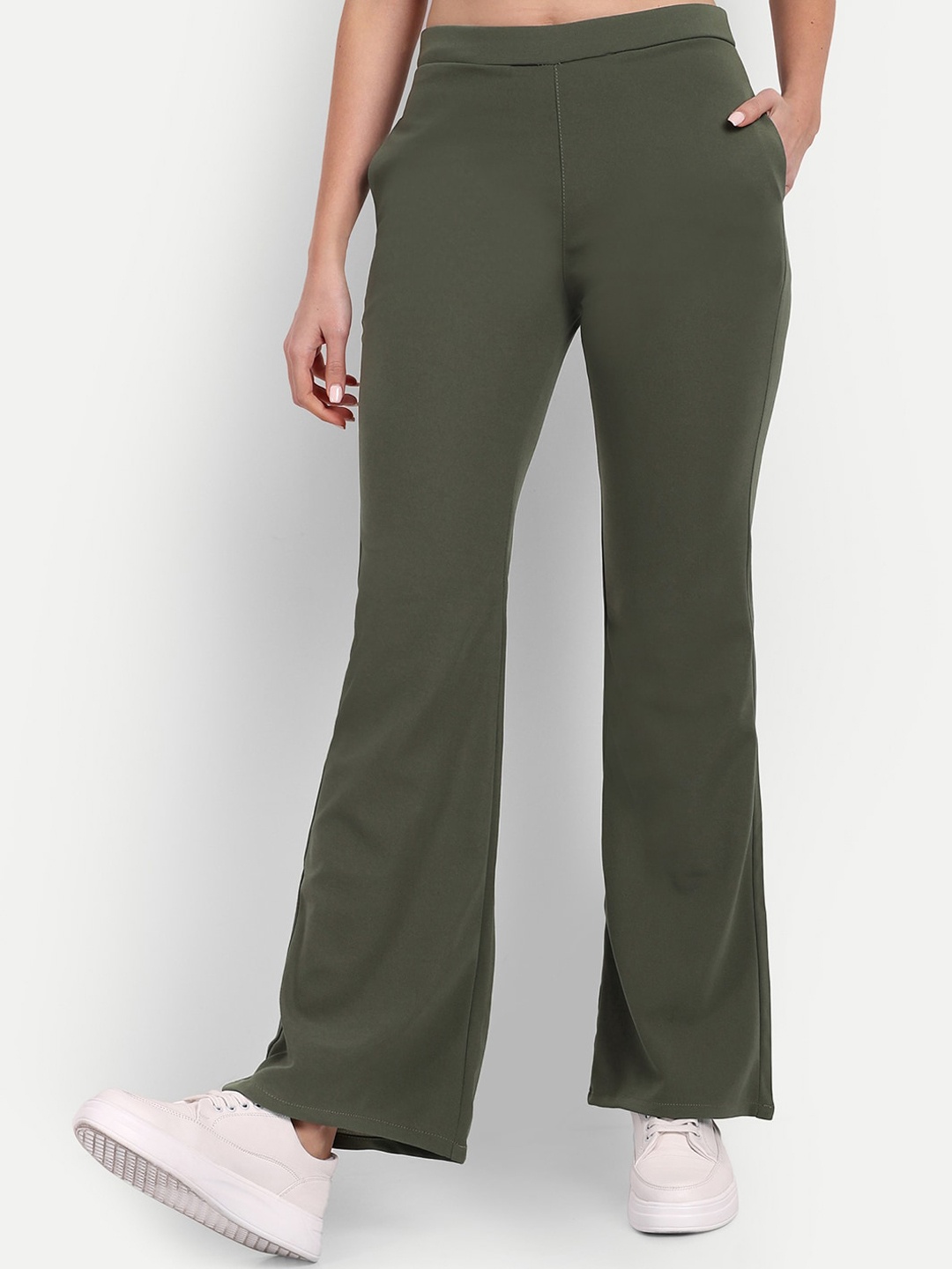 

Next One Women Relaxed Flared High-Rise Non Iron Trousers, Olive