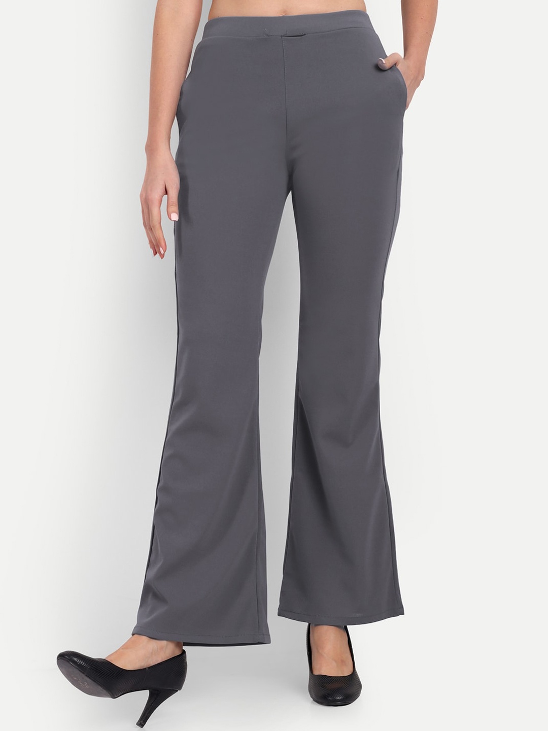 

Next One Women Relaxed Flared High-Rise Non Iron Trousers, Grey