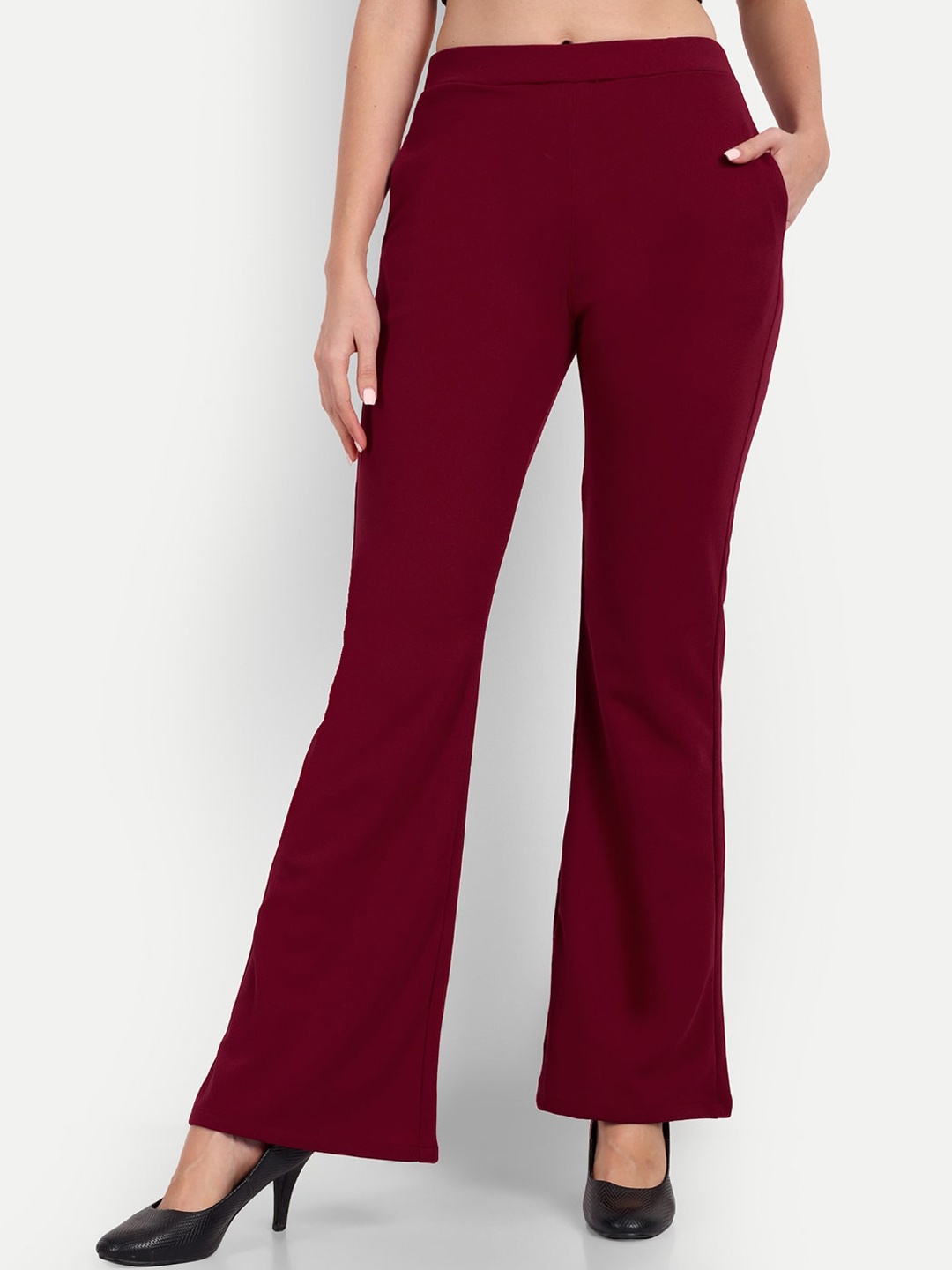 

Next One Women Relaxed Flared High-Rise Non Iron Bootcut Trousers, Maroon