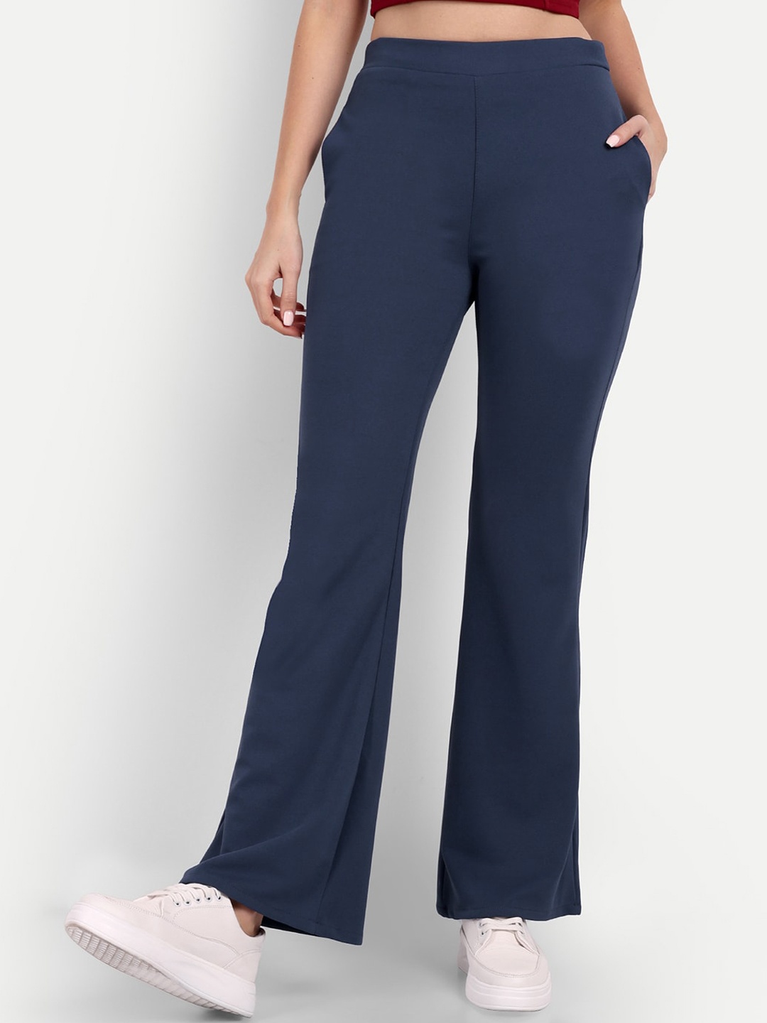 

Next One Women Relaxed Flared High-Rise Non Iron Trousers, Navy blue