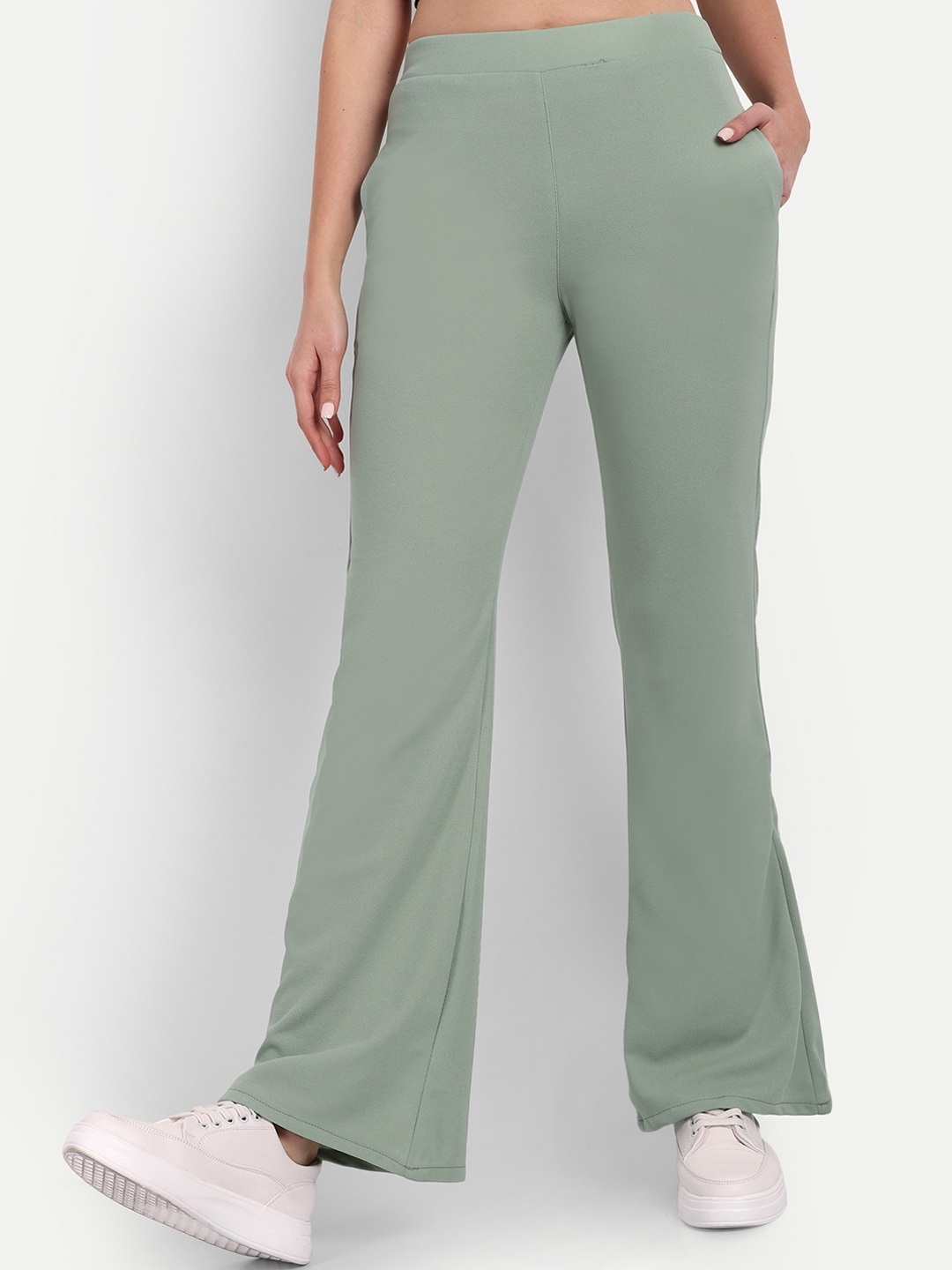 

Next One Women Relaxed Fit Flared High-Rise Casual Bootcut Trousers, Sea green