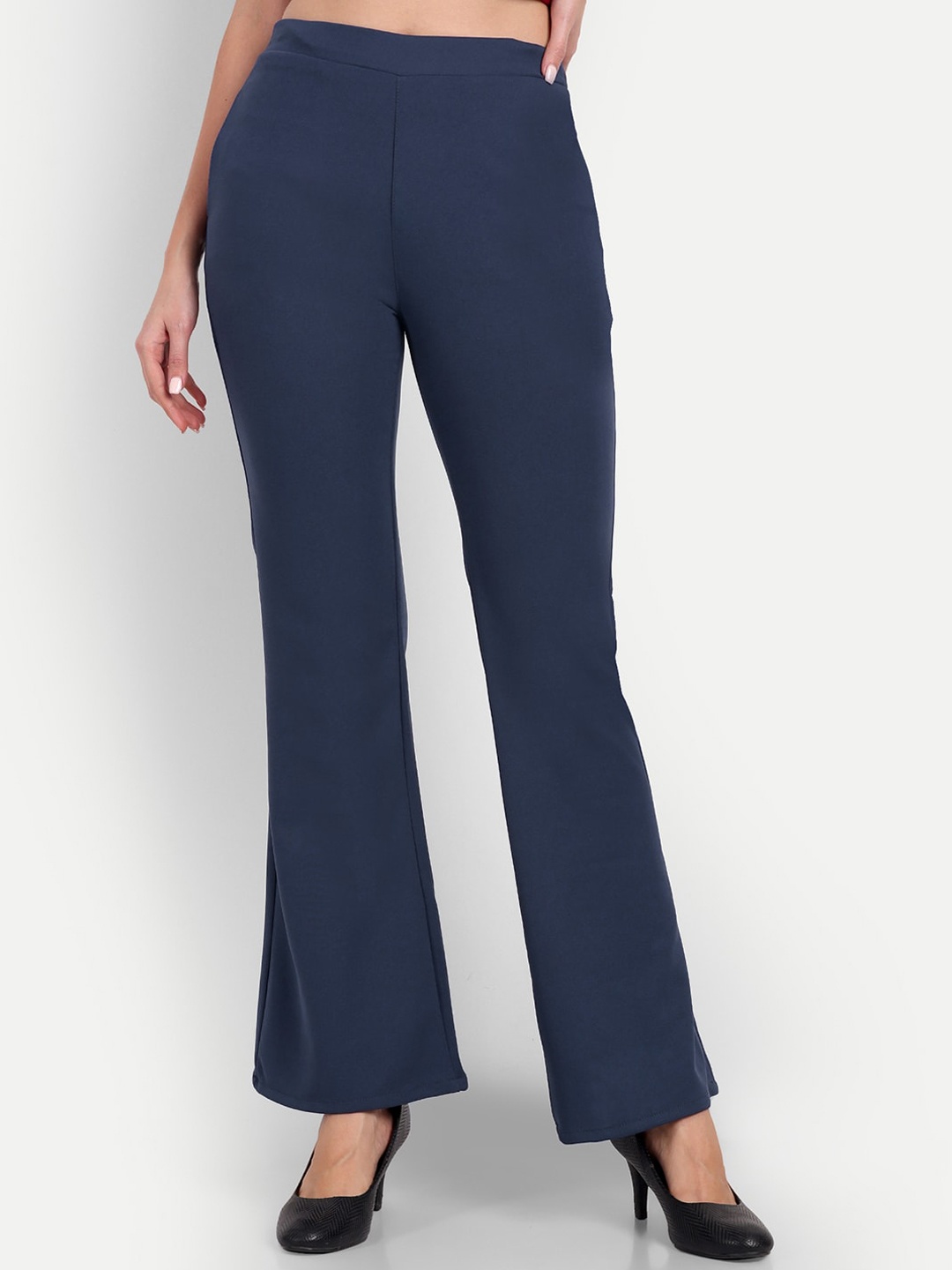 

Next One Women Relaxed Flared High-Rise Bootcut Flared Trousers, Navy blue