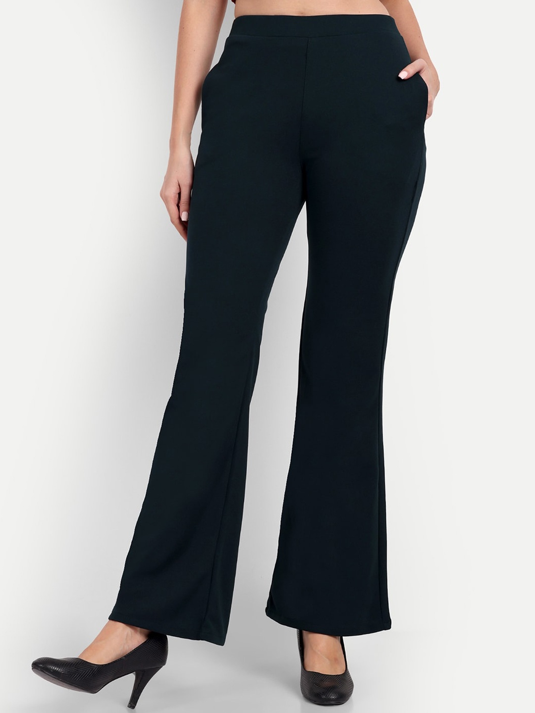 

Next One Women Relaxed Flared High-Rise Non Iron Trousers, Green