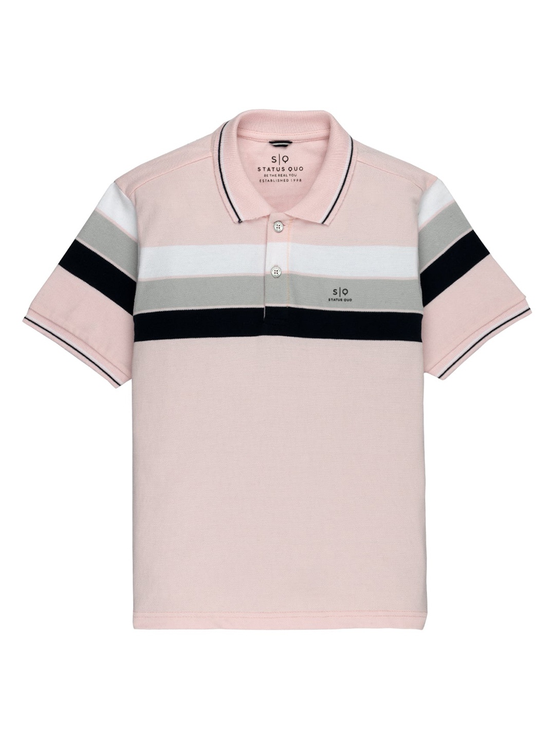 

Status Quo Boys Striped Polo Collar Cotton T-shirt, Pink