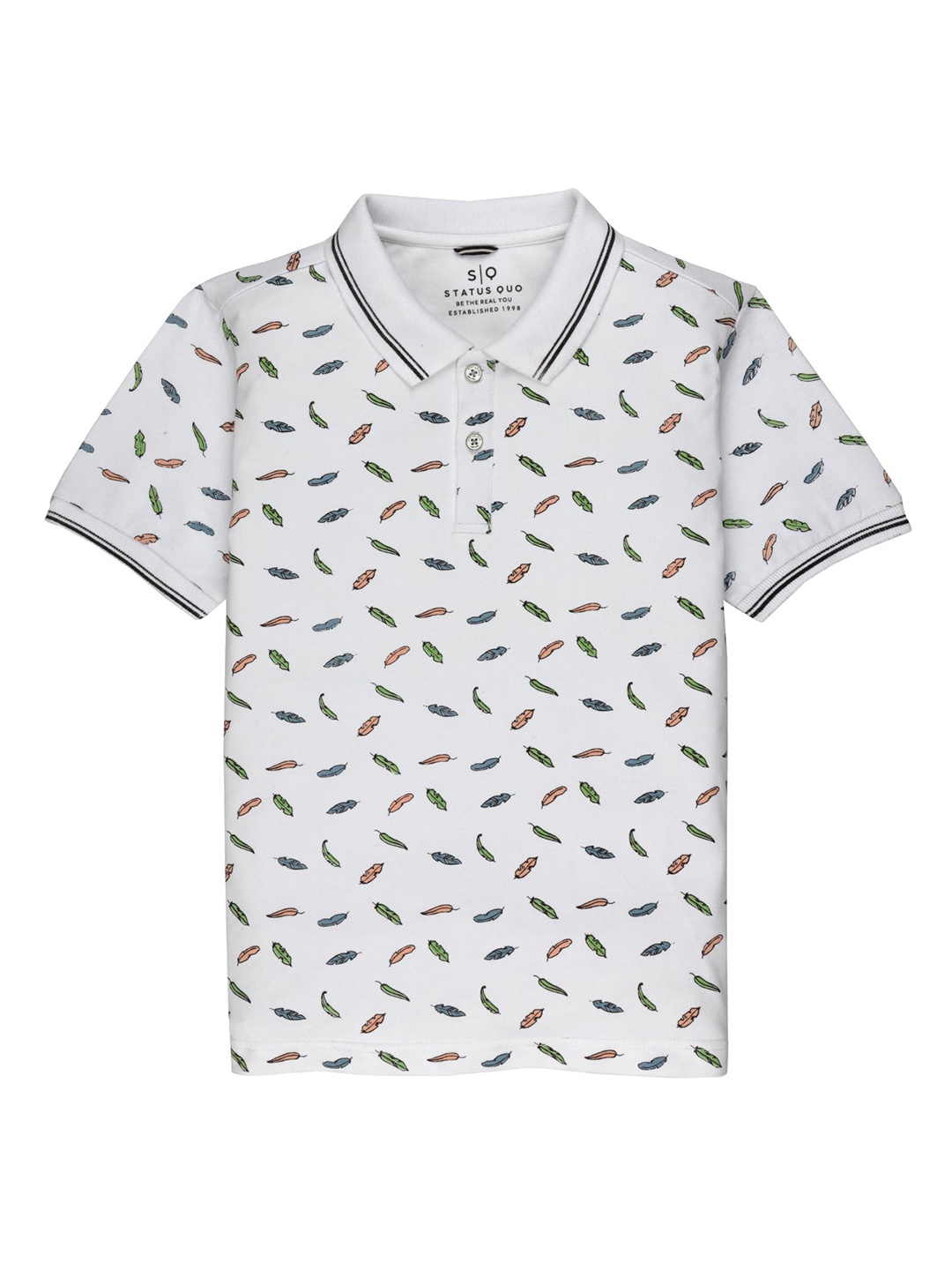 

Status Quo Boys Conversational Printed Polo Collar Cotton T-shirt, White