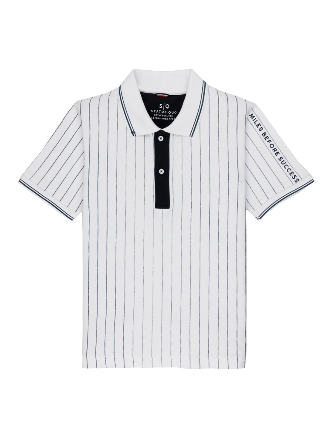 

Status Quo Boys Striped Polo Collar Cotton T-shirt, White