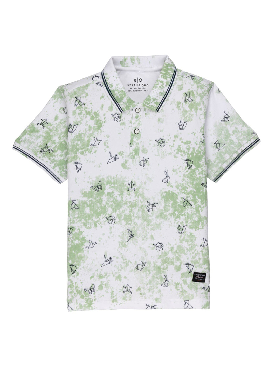 

Status Quo Boys Printed Polo Collar Cotton T-shirt, White