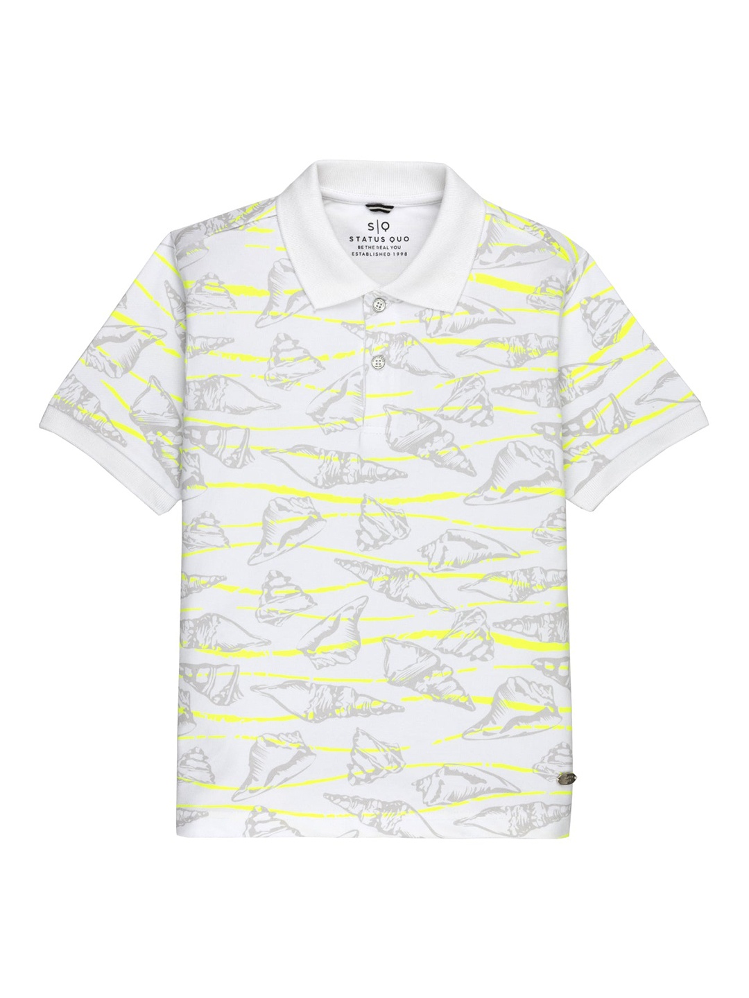 

Status Quo Boys Printed Polo Collar Cotton T-shirt, Off white