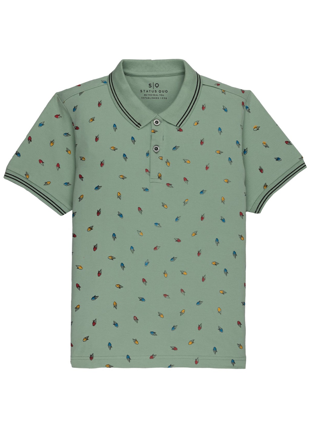 

Status Quo Boys Conversational Printed Polo Collar Cotton T-shirt, Green