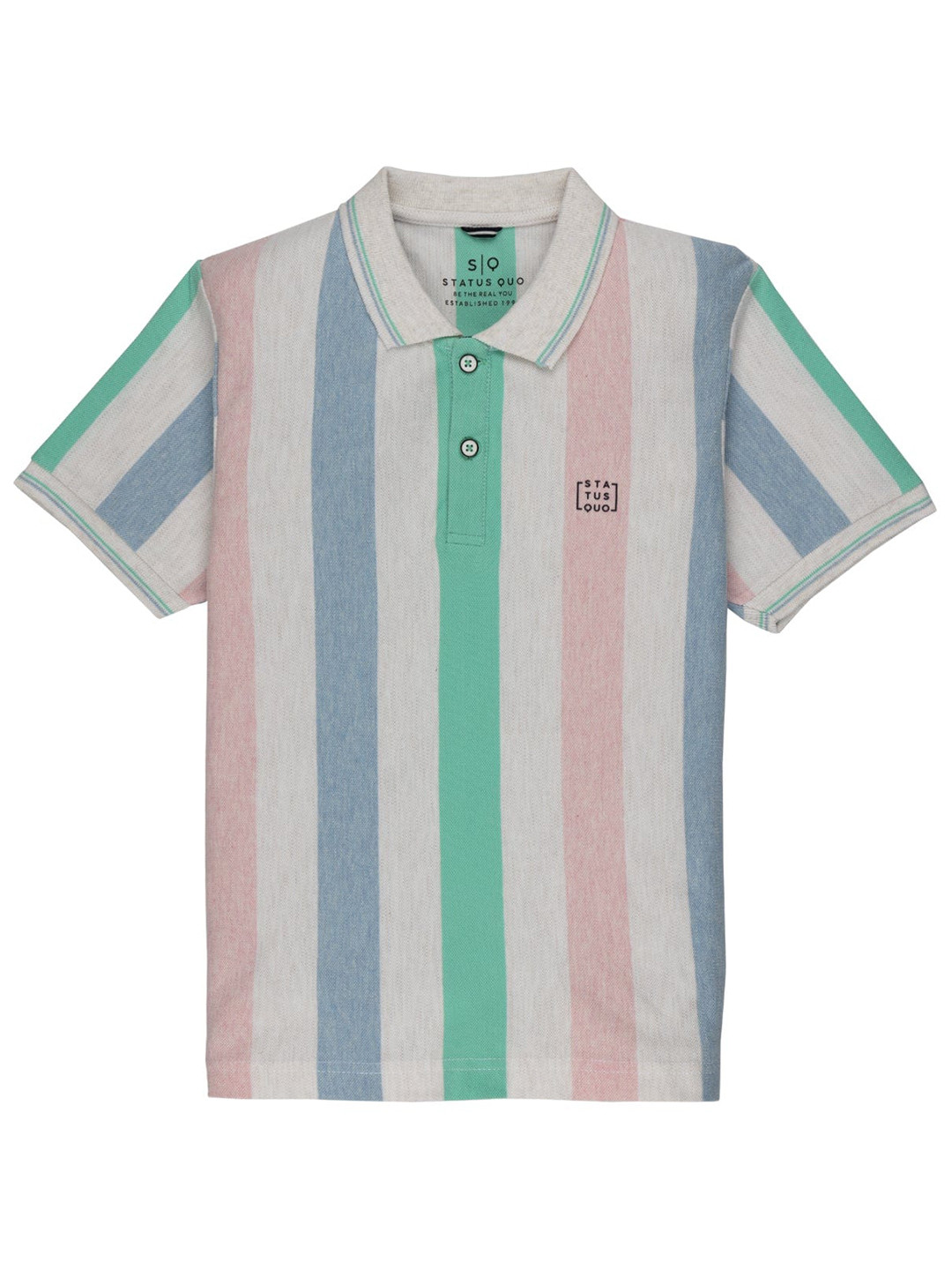 

Status Quo Boys Beige Striped Polo Collar T-shirt