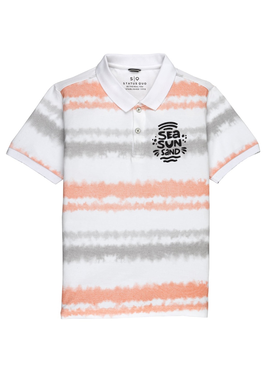 

Status Quo Boys Tie And Dye Striped Polo Collar Cotton T-shirt, Orange