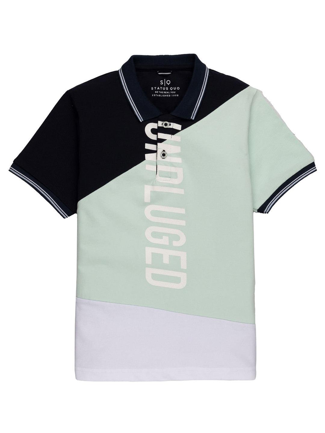 

Status Quo Boys Colourblocked Polo Collar Cotton T-shirt, Black
