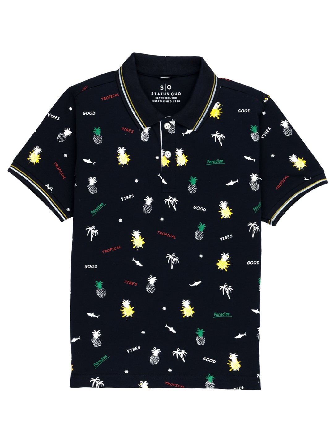 

Status Quo Boys Conversational Printed Polo Collar Cotton T-shirt, Navy blue