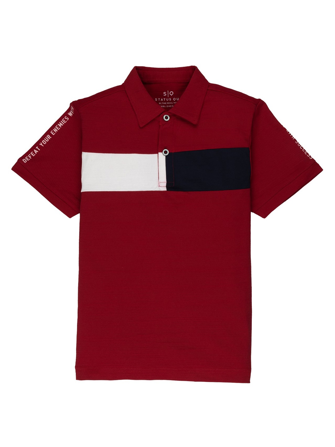 

Status Quo Boys Colourblocked Polo Collar Cotton T-shirt, Red