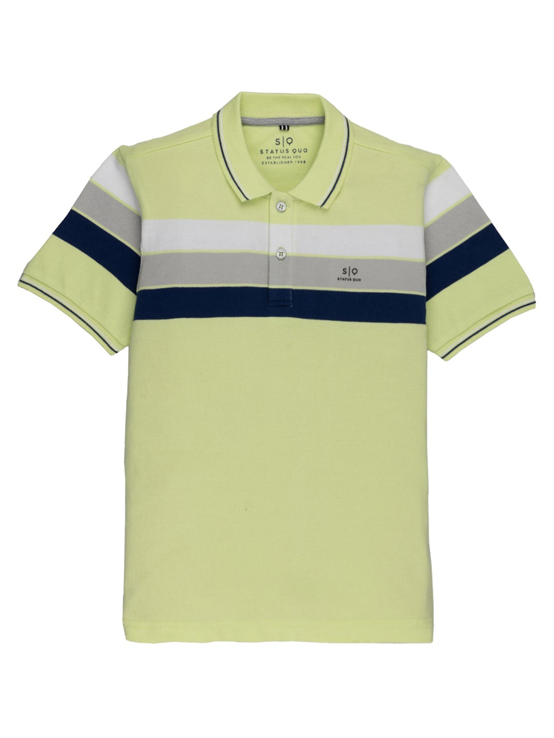 

Status Quo Boys Striped Polo Collar Cotton T-shirt, Lime green